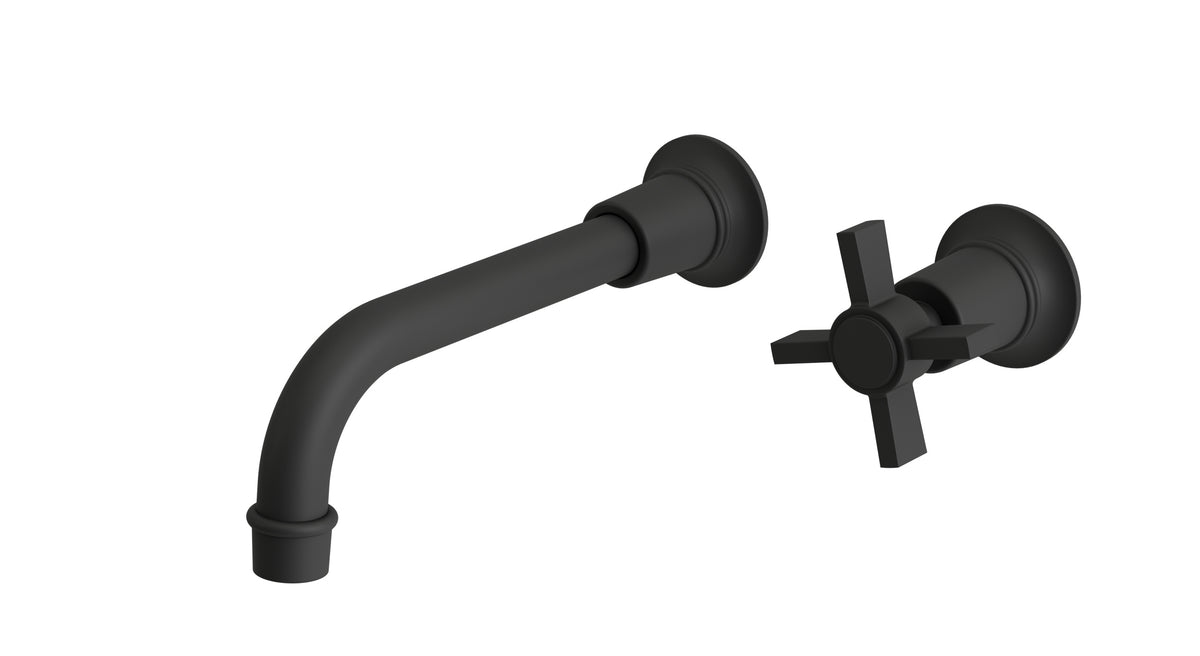 Emerson One Handle Wall Mount 8.25" Lavatory Faucet with Defined Cross Handle in Matte Black