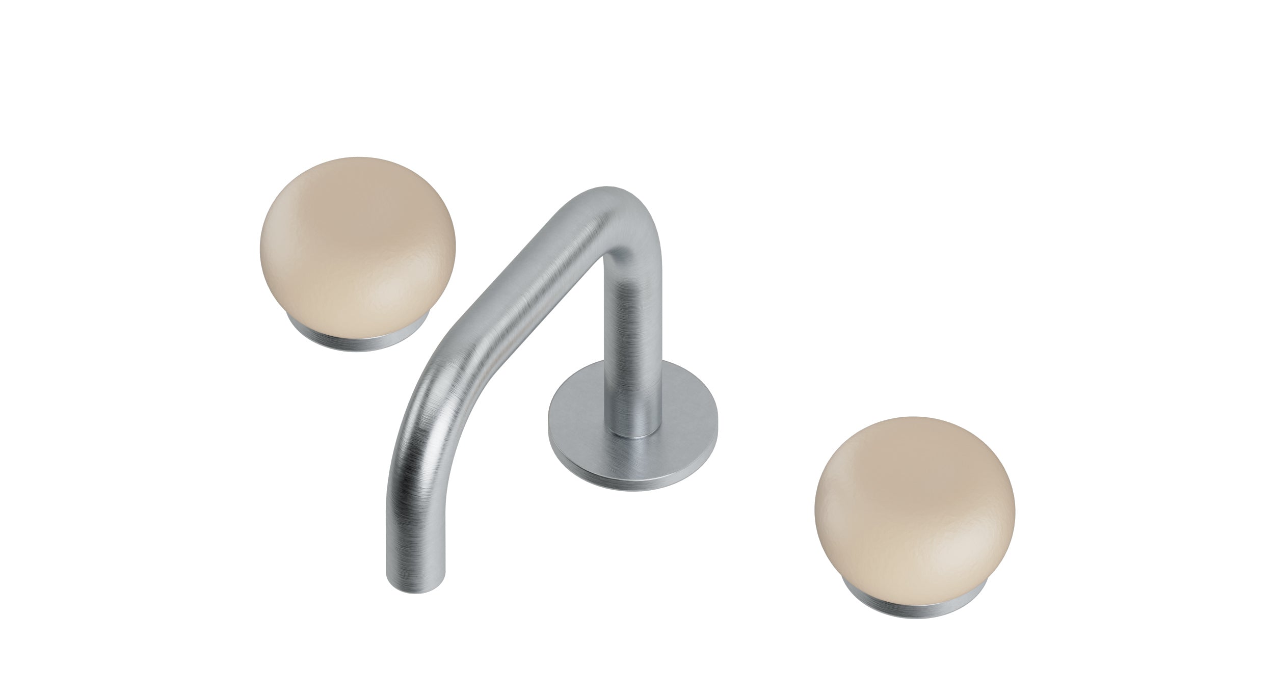 Foundry Two Handle Deck Mount Squaretop Lavatory Faucet with Pebble Ceramic Knob Handles in Satin Chrome