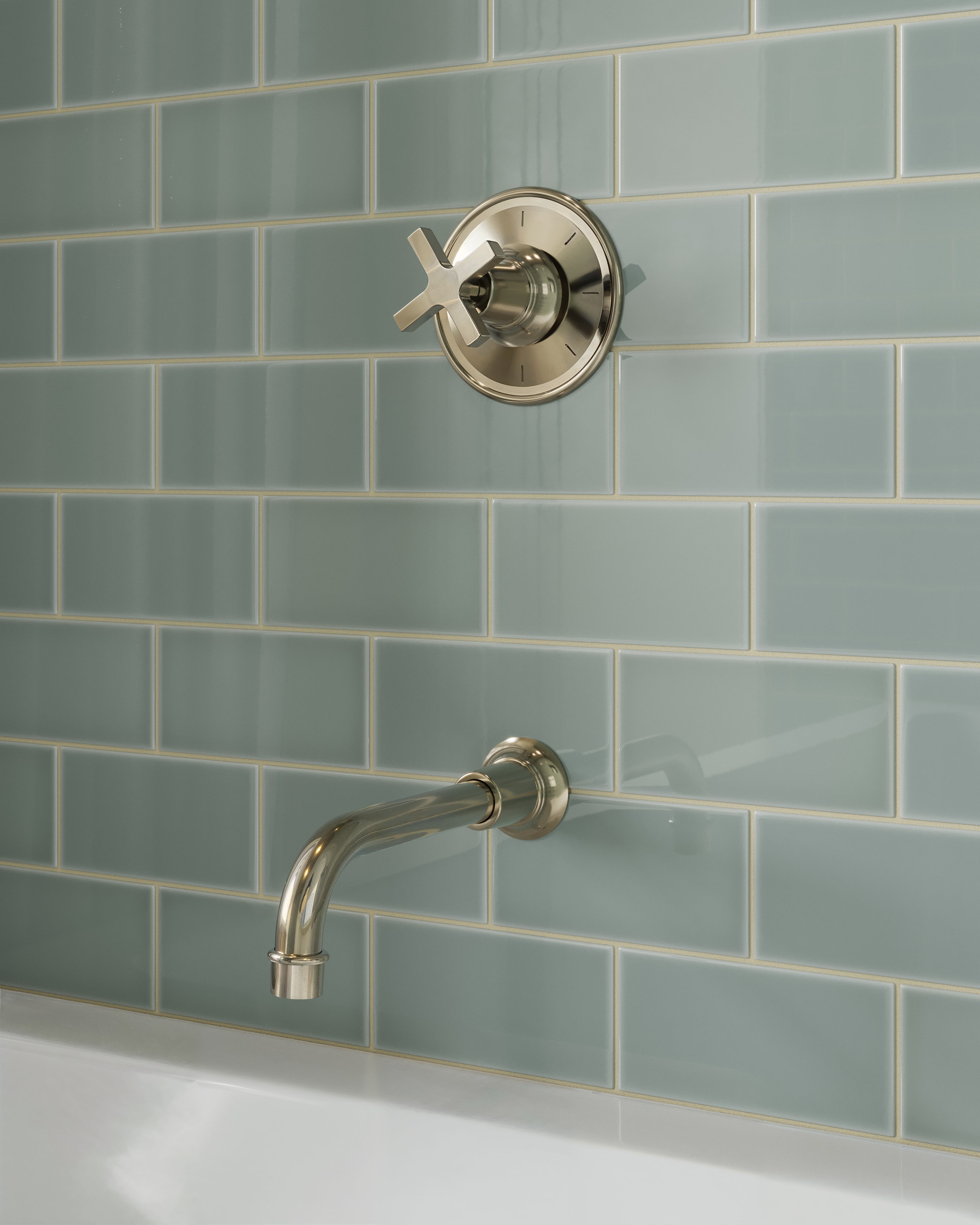 Emerson One Handle Wall Mount Shower Trim with Classic Cross Handle in Polished Nickel