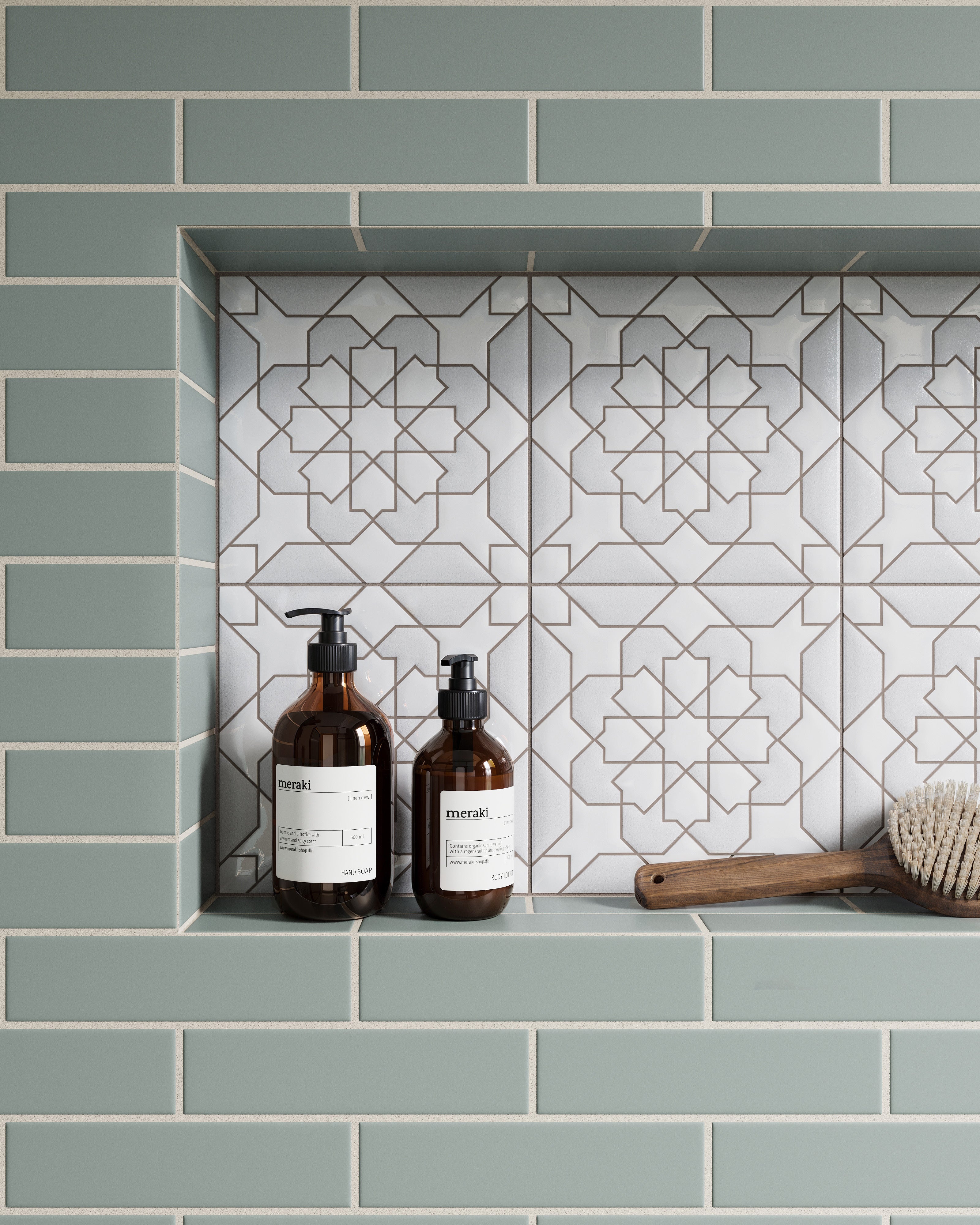 8x8 Handpainted Tile Sintra in Neutral Motif