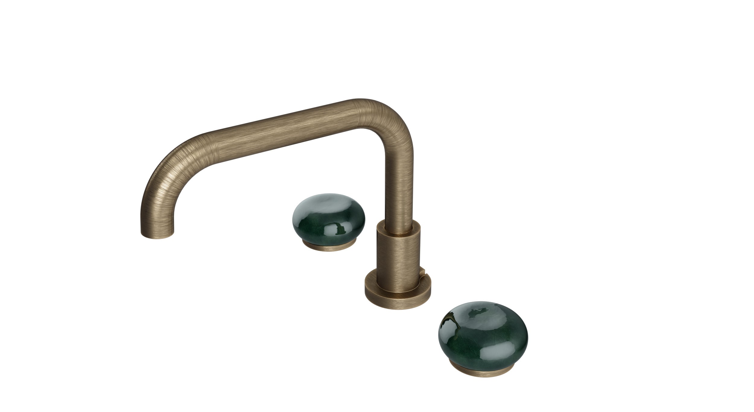 Foundry Two Handle Deck Mount Squaretop Bath Trim with Pebble Ceramic Knob Handles in Antique Brass