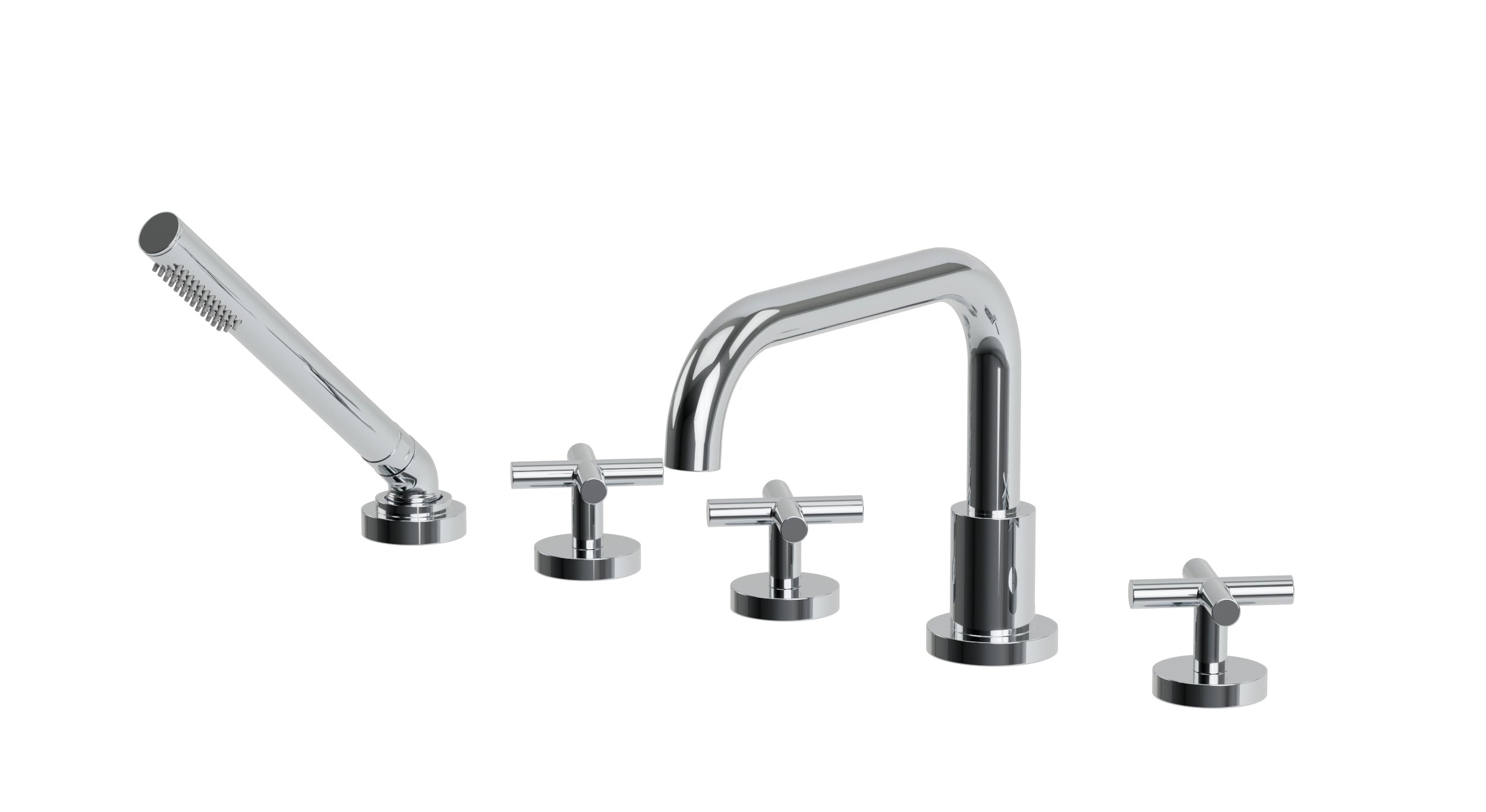 Contour Three Handle Deck Mount Squaretop Bath Trim with Hand Shower and Soft Cross Handles