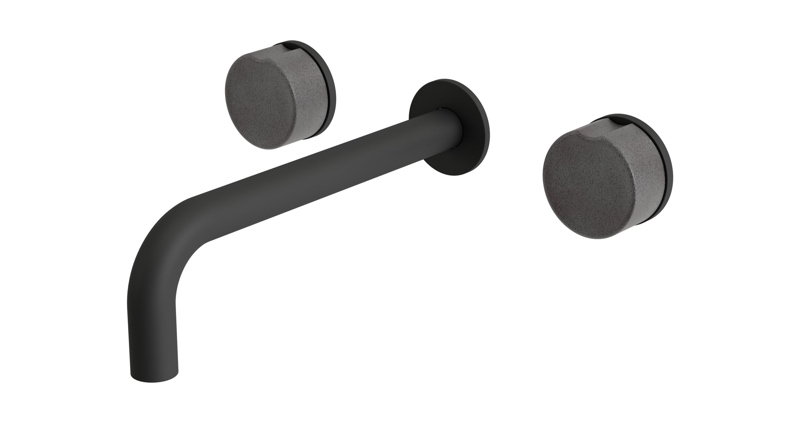Foundry Two Handle Wall Mount 7.5" Lavatory Faucet with Groove Ceramic Knob Handles in Matte Black