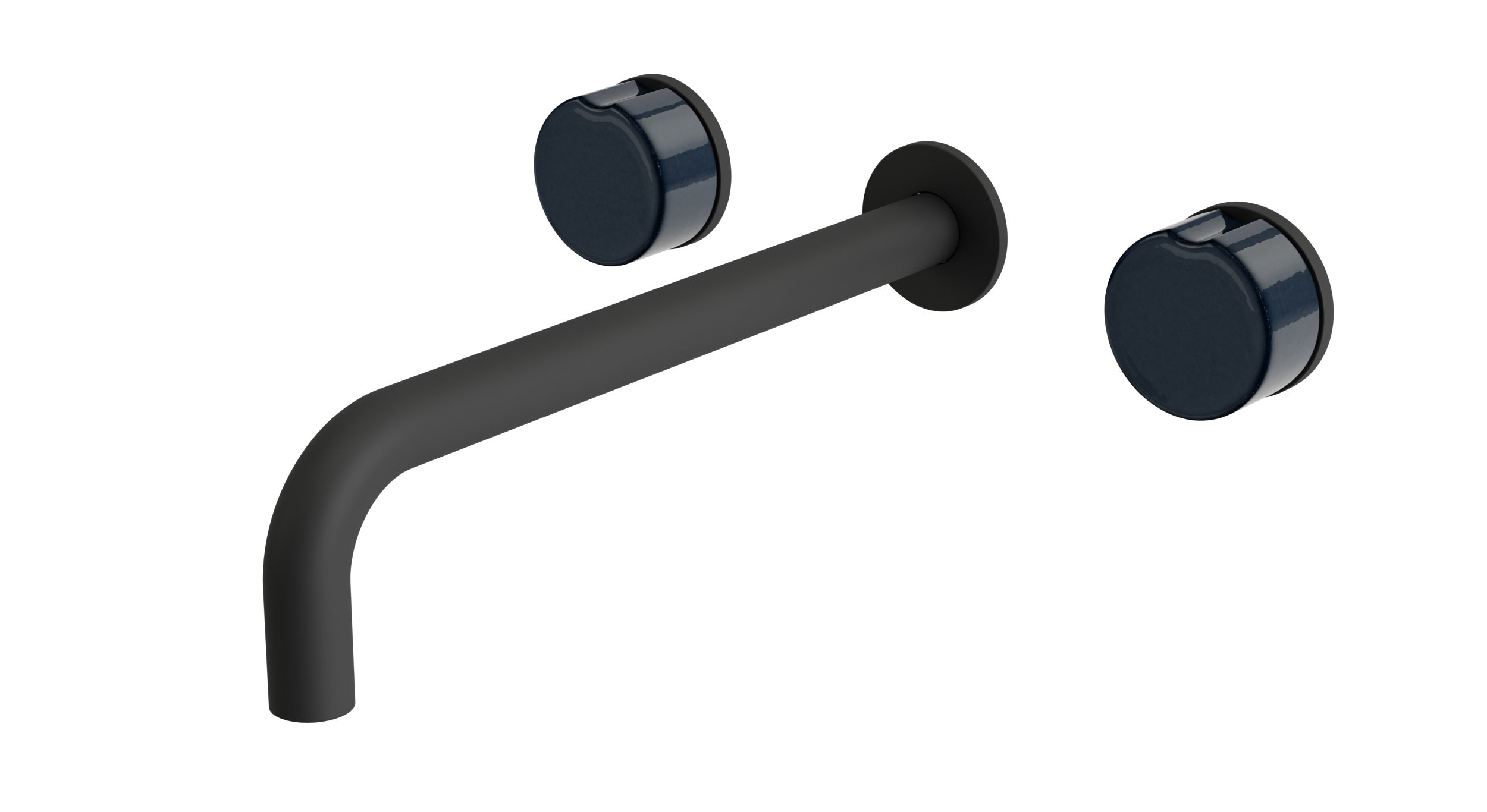 Foundry Two Handle Wall Mount 10" Lavatory Faucet with Groove Ceramic Knob Handles in Matte Black