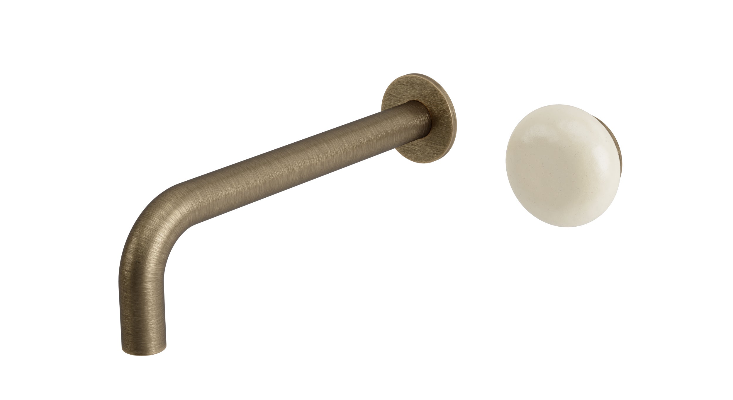 Foundry One Handle Wall Mount 7.5" Lavatory Faucet with Pebble Ceramic Knob Handle in Antique Brass