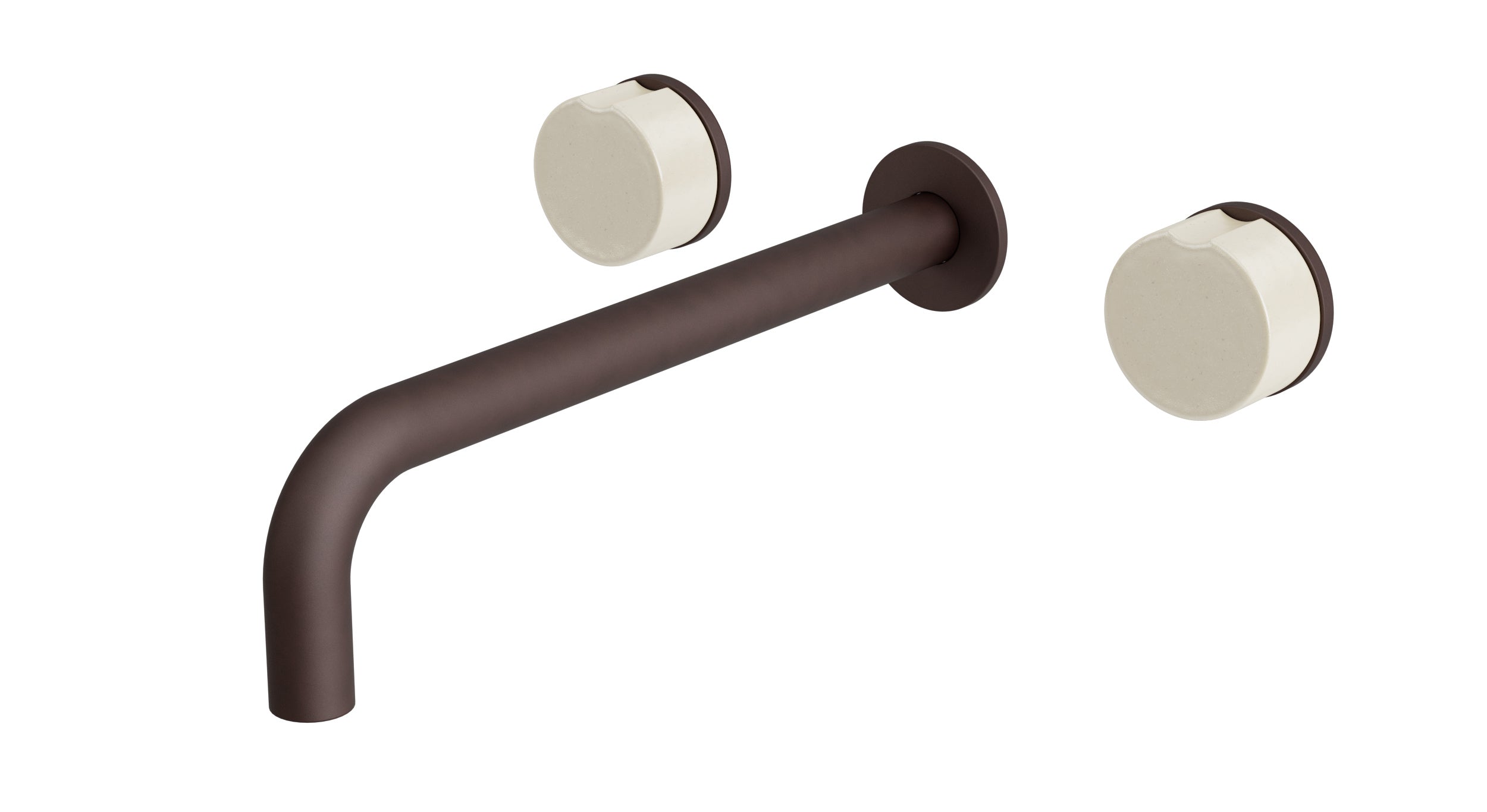Foundry Two Handle Wall Mount 10" Lavatory Faucet with Groove Ceramic Knob Handles in Architectural Copper