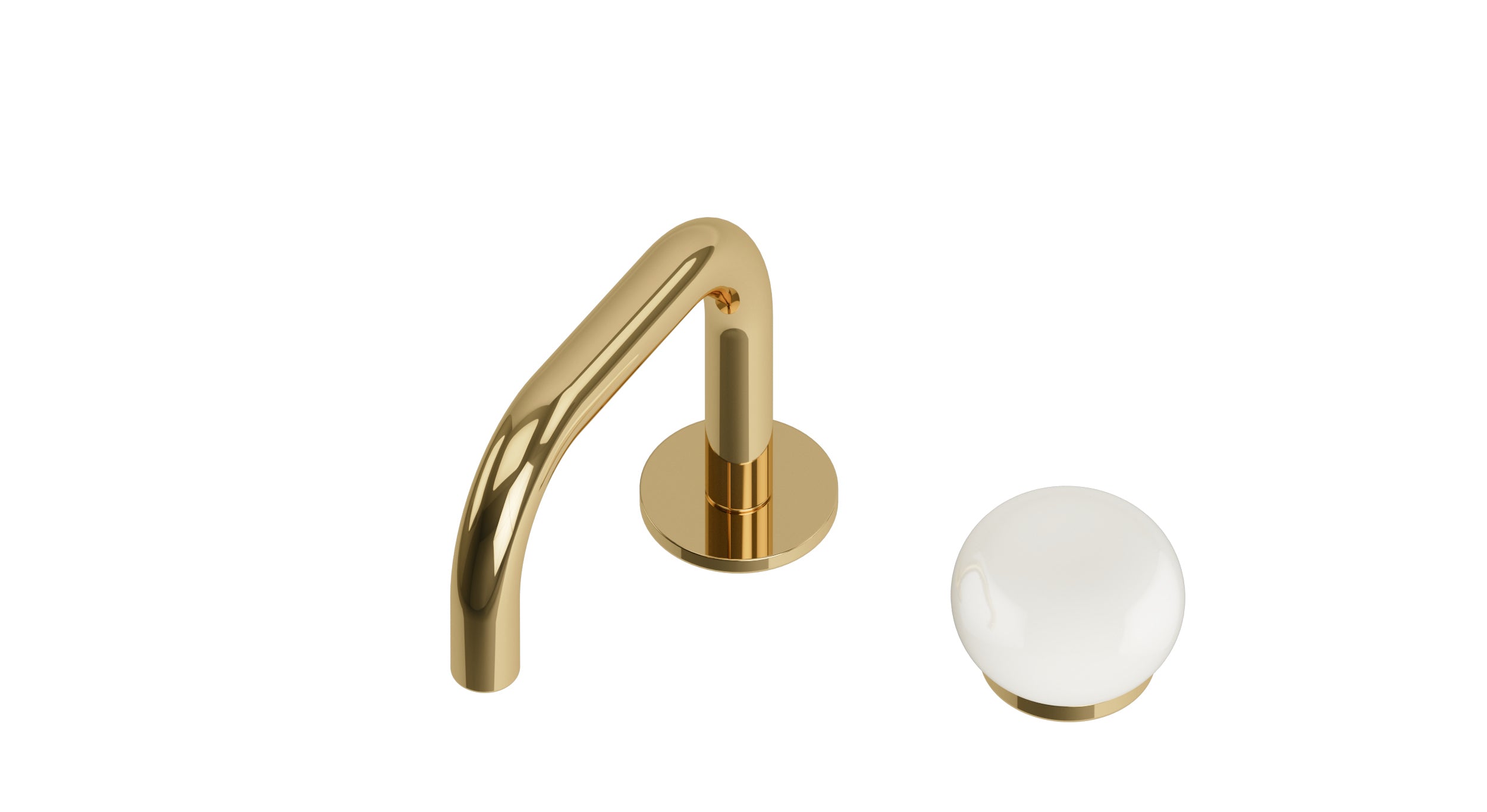 Foundry One Handle Deck Mount Squaretop Lavatory Faucet with Pebble Ceramic Knob Handle in Polished Brass