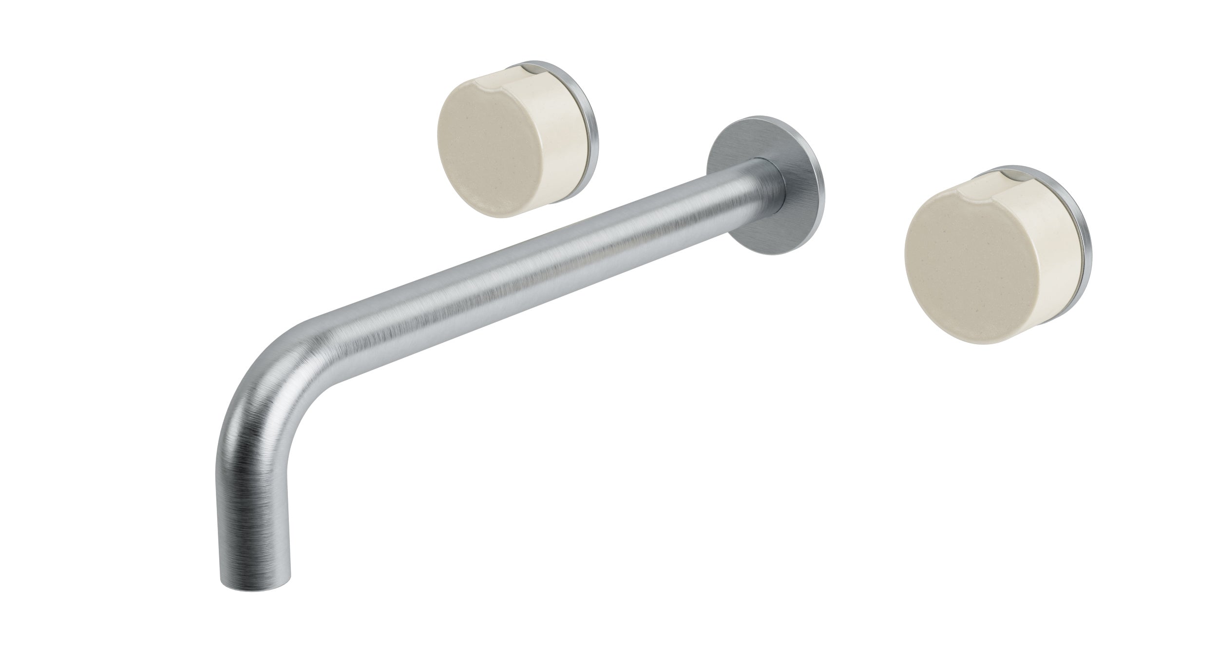 Foundry Two Handle Wall Mount 10" Lavatory Faucet with Groove Ceramic Knob Handles in Satin Chrome