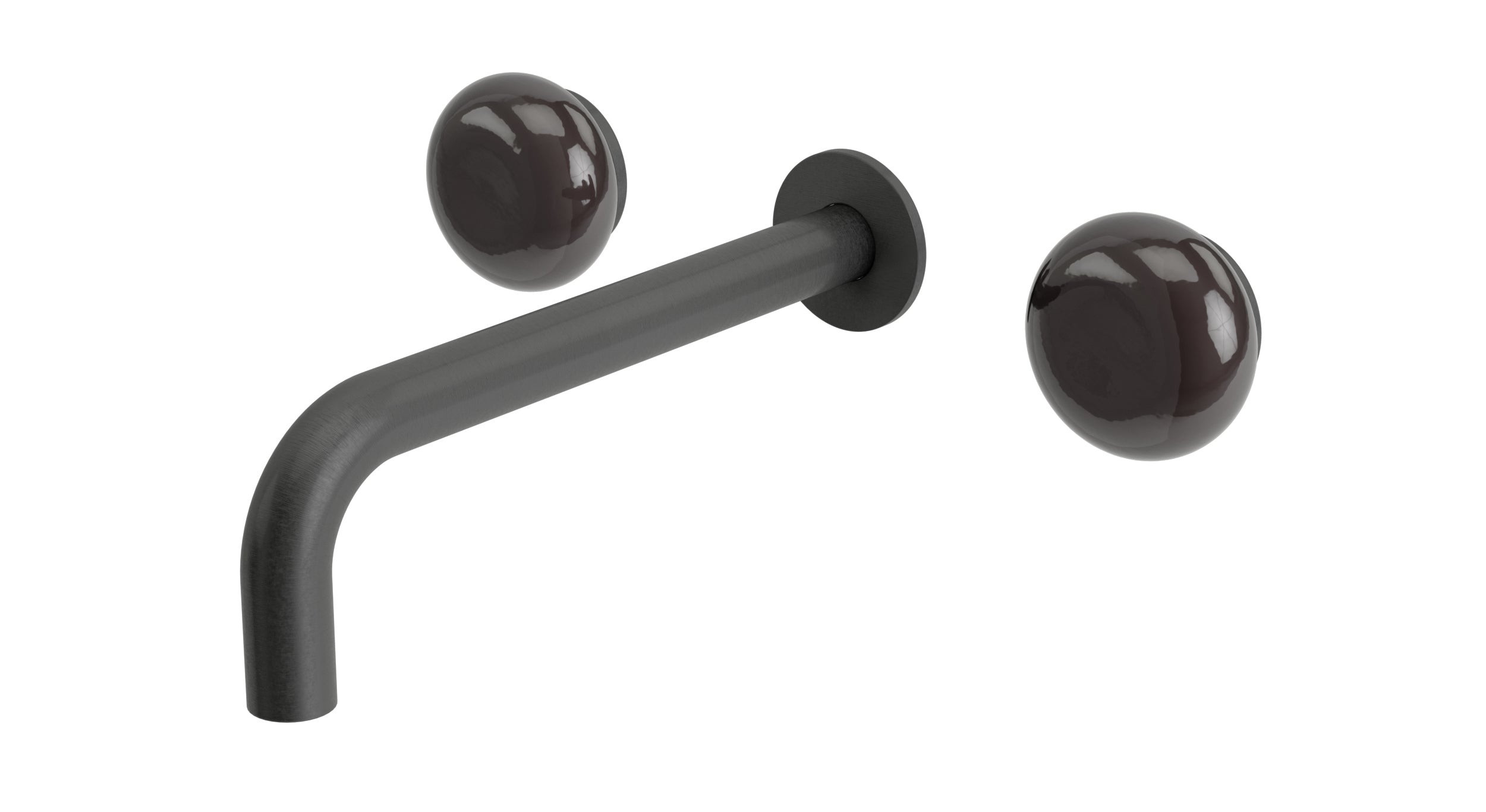 Foundry Two Handle Wall Mount 7.5" Lavatory Faucet with Pebble Ceramic Knob Handles in Blackened Nickel