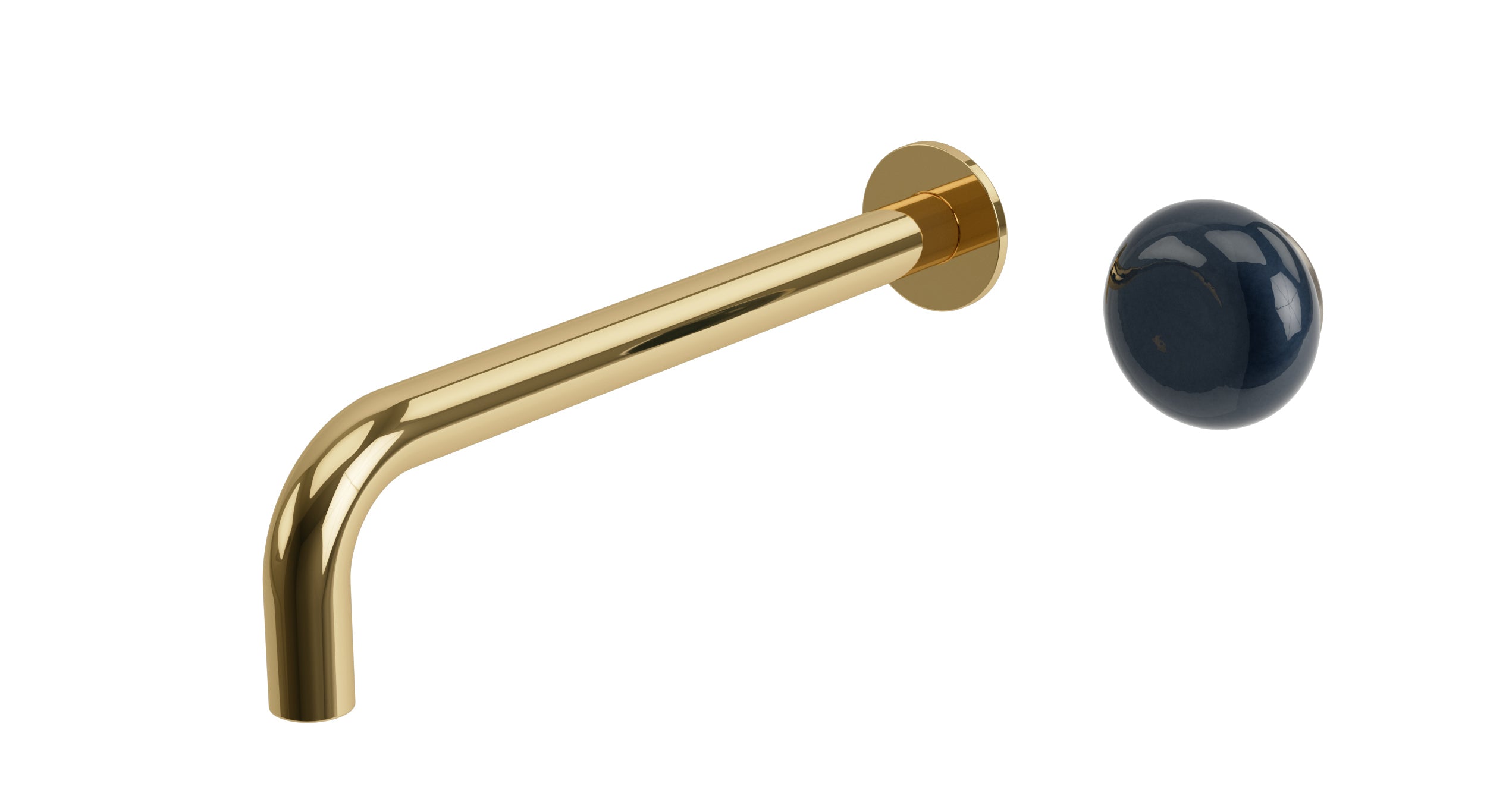Foundry One Handle Wall Mount 10" Lavatory Faucet with Pebble Ceramic Knob Handle in Polished Brass