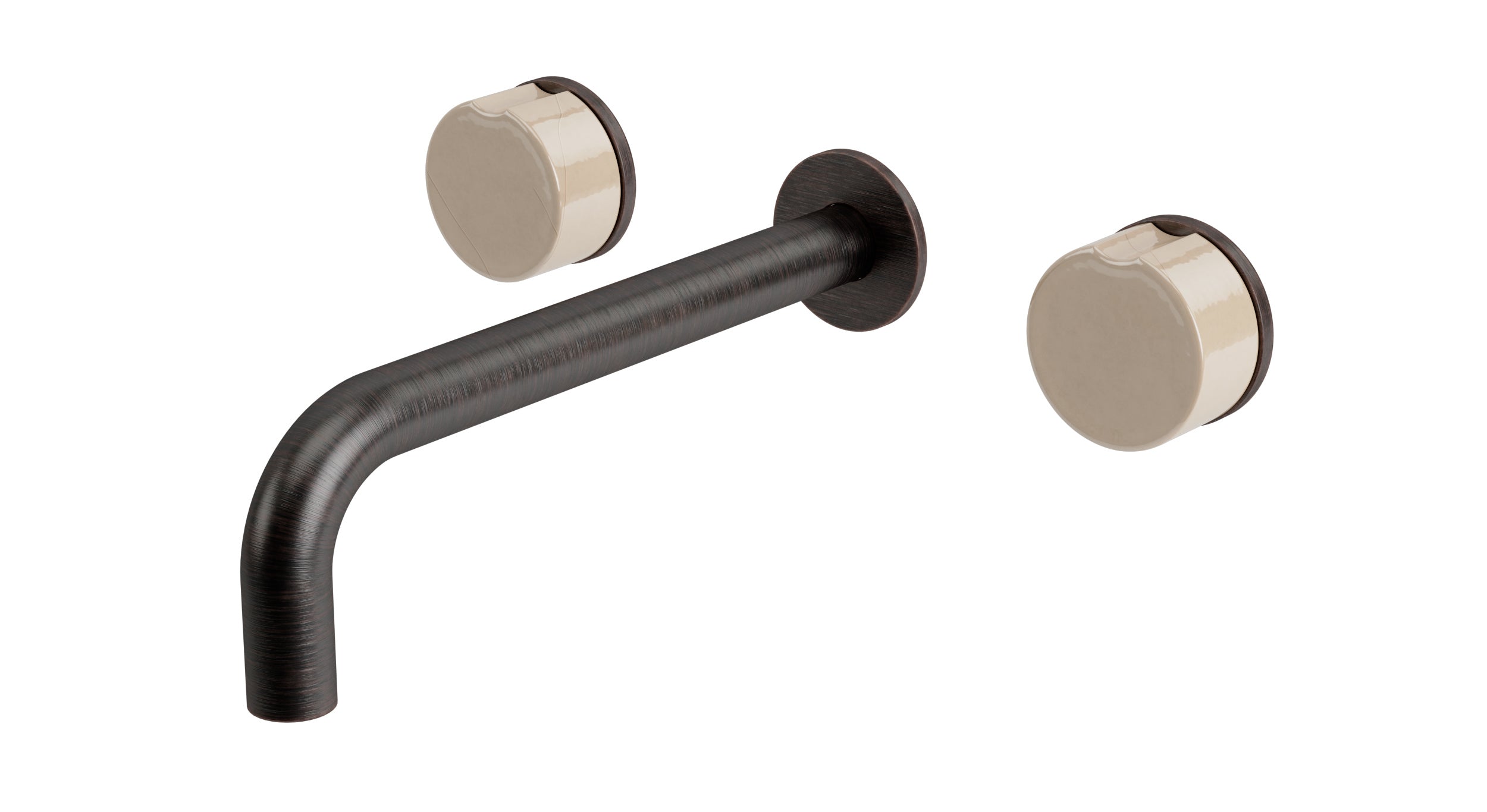 Foundry Two Handle Wall Mount 7.5" Lavatory Faucet with Groove Ceramic Knob Handles in Antique Bronze