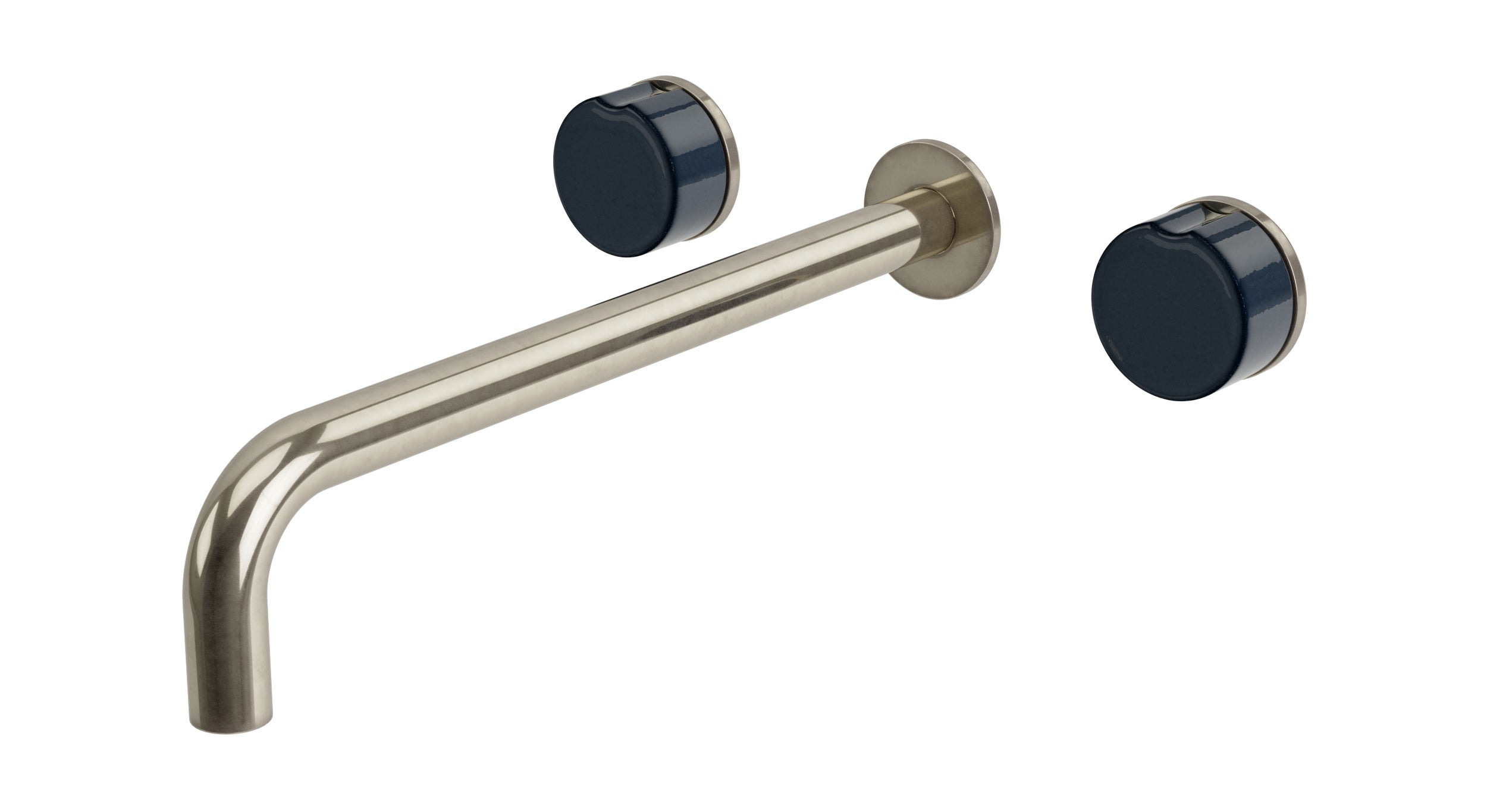 Foundry Two Handle Wall Mount 12" Lavatory Faucet with Groove Ceramic Knob Handles in French Nickel