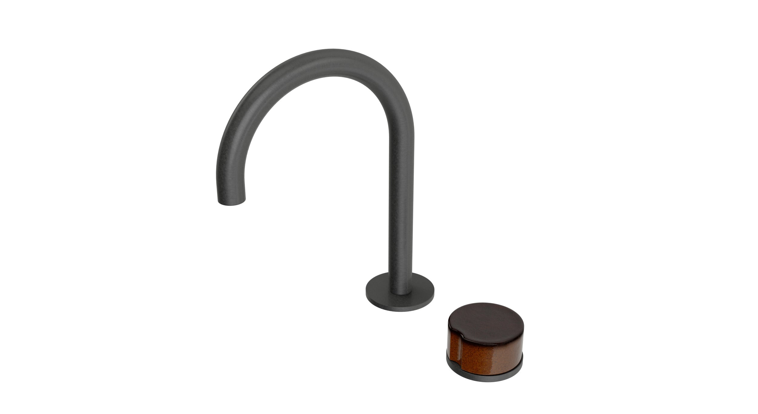 Foundry One Handle Deck Mount Gooseneck Lavatory Faucet with Groove Ceramic Knob Handle in Blackened Nickel