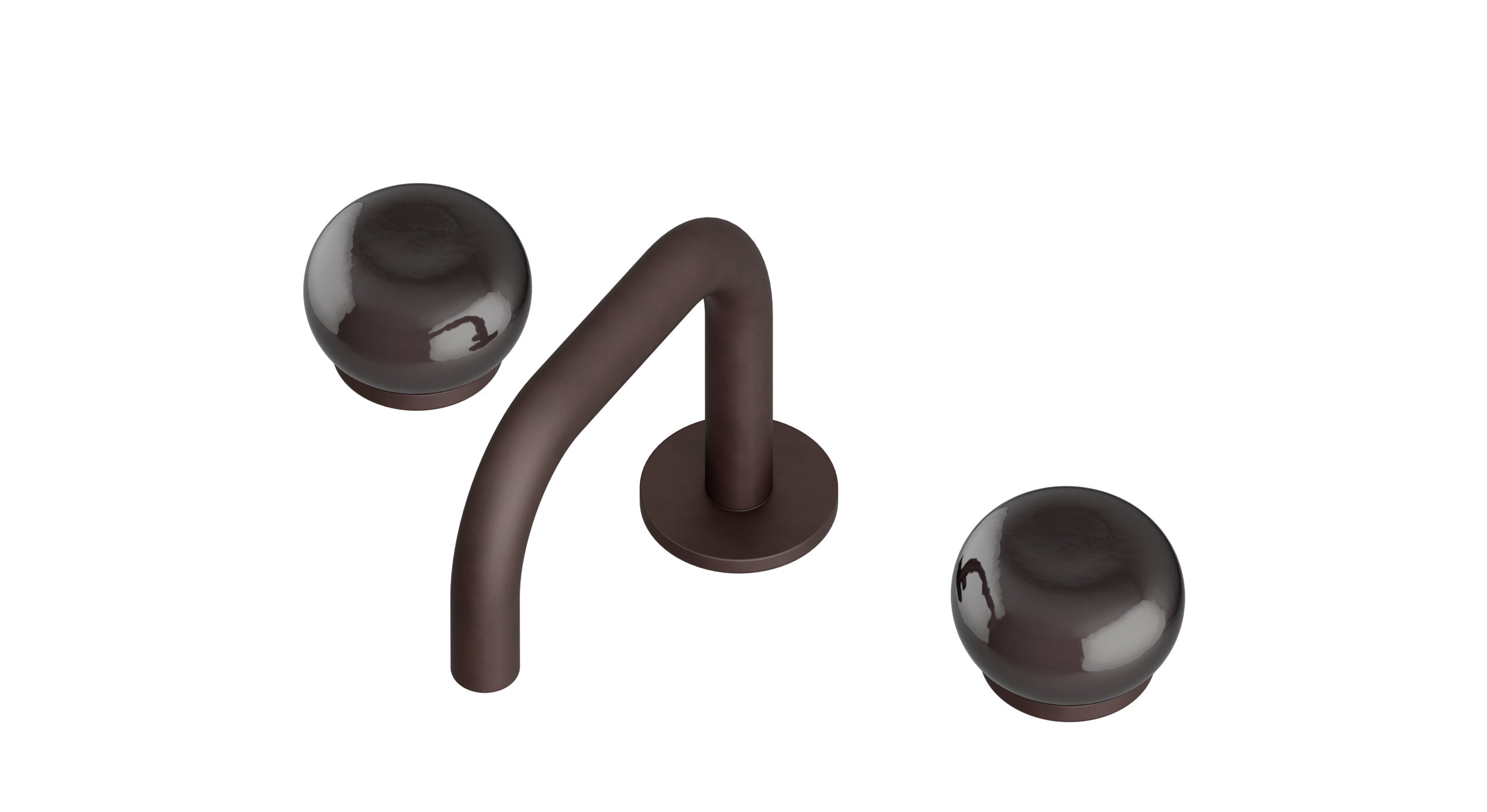 Foundry Two Handle Deck Mount Squaretop Lavatory Faucet with Pebble Ceramic Knob Handles in Architectural Copper
