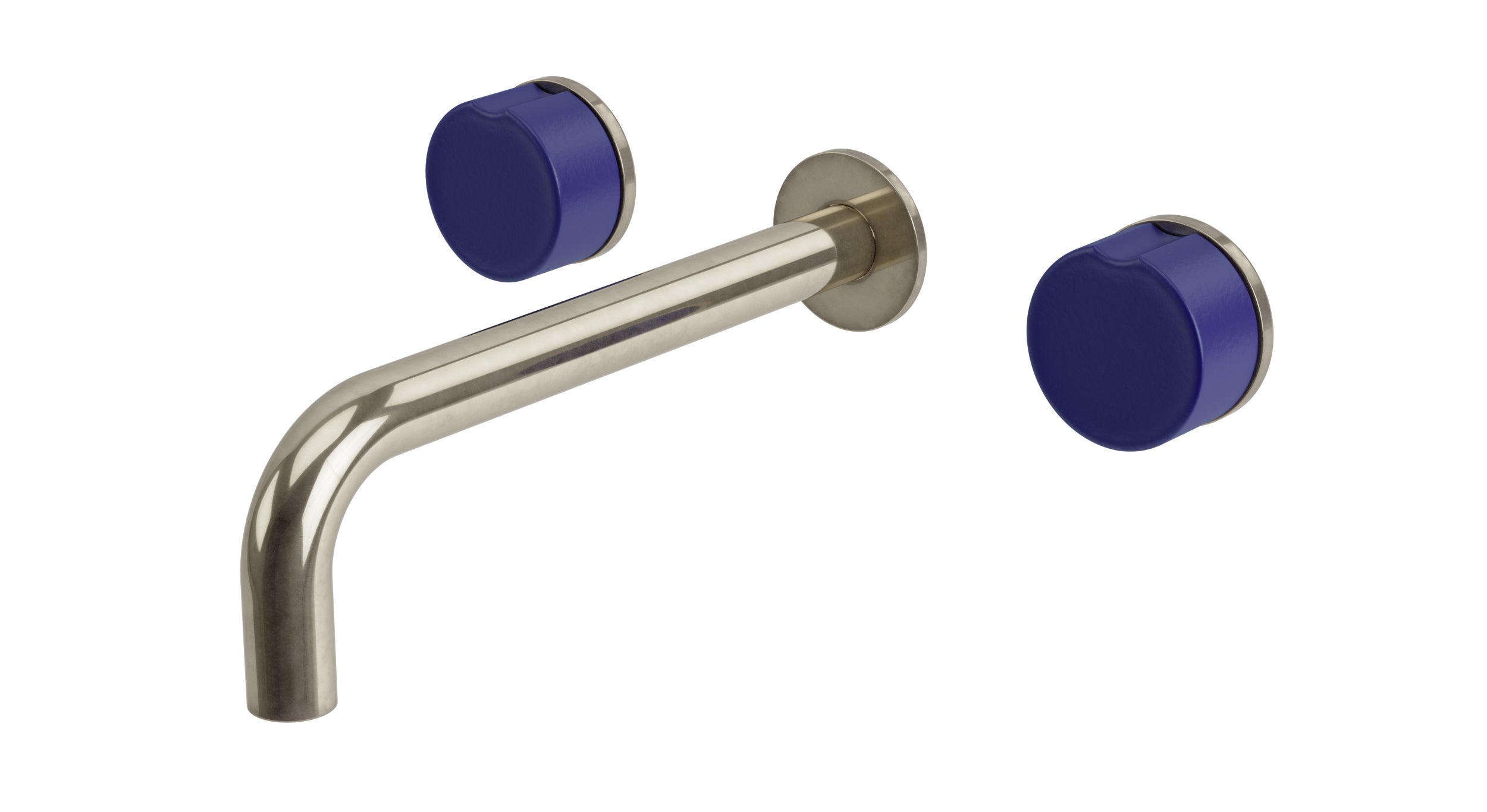 Foundry Two Handle Wall Mount 7.5" Lavatory Faucet with Groove Ceramic Knob Handles in French Nickel