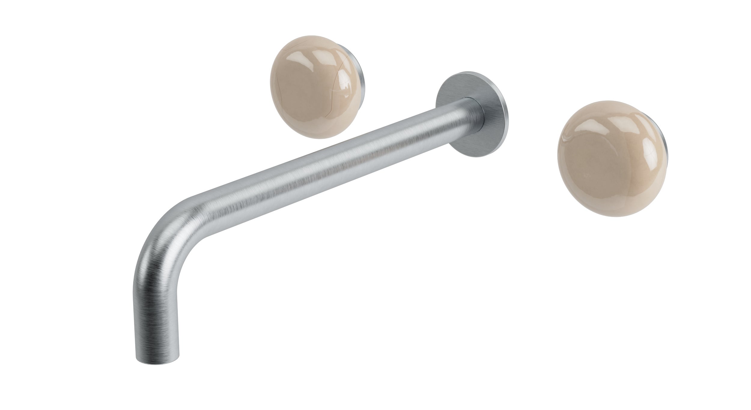 Foundry Two Handle Wall Mount 10" Lavatory Faucet with Pebble Ceramic Knob Handles in Satin Chrome