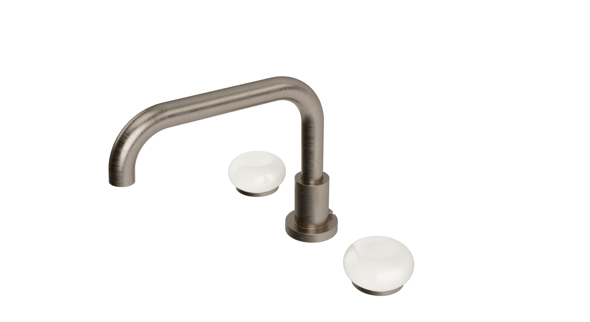 Foundry Two Handle Deck Mount Squaretop Bath Trim with Pebble Ceramic Knob Handles in Antique Nickel