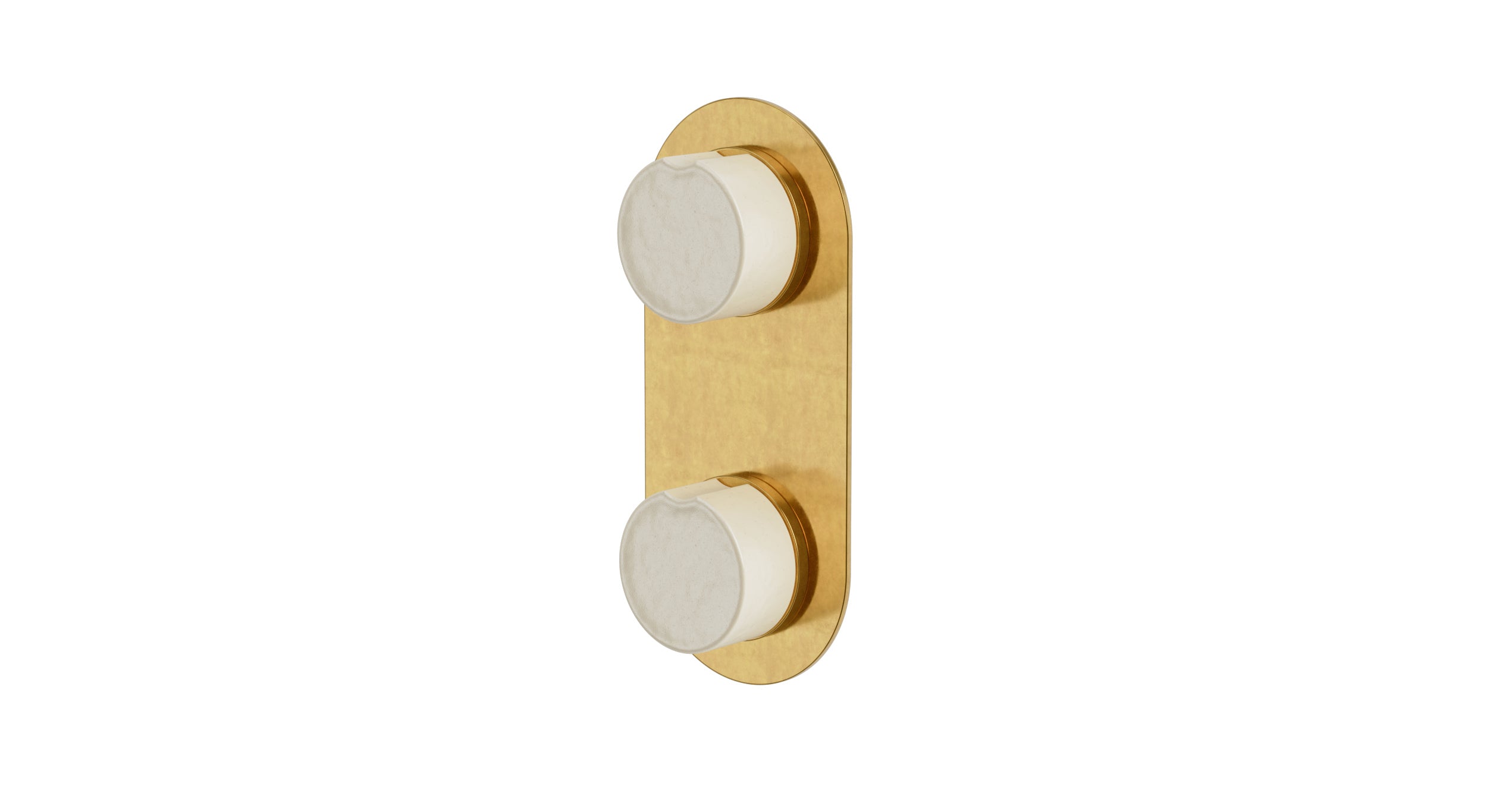 Foundry Two Handle Wall Mount Shower Trim with Groove Ceramic Knob Handles in French Brass