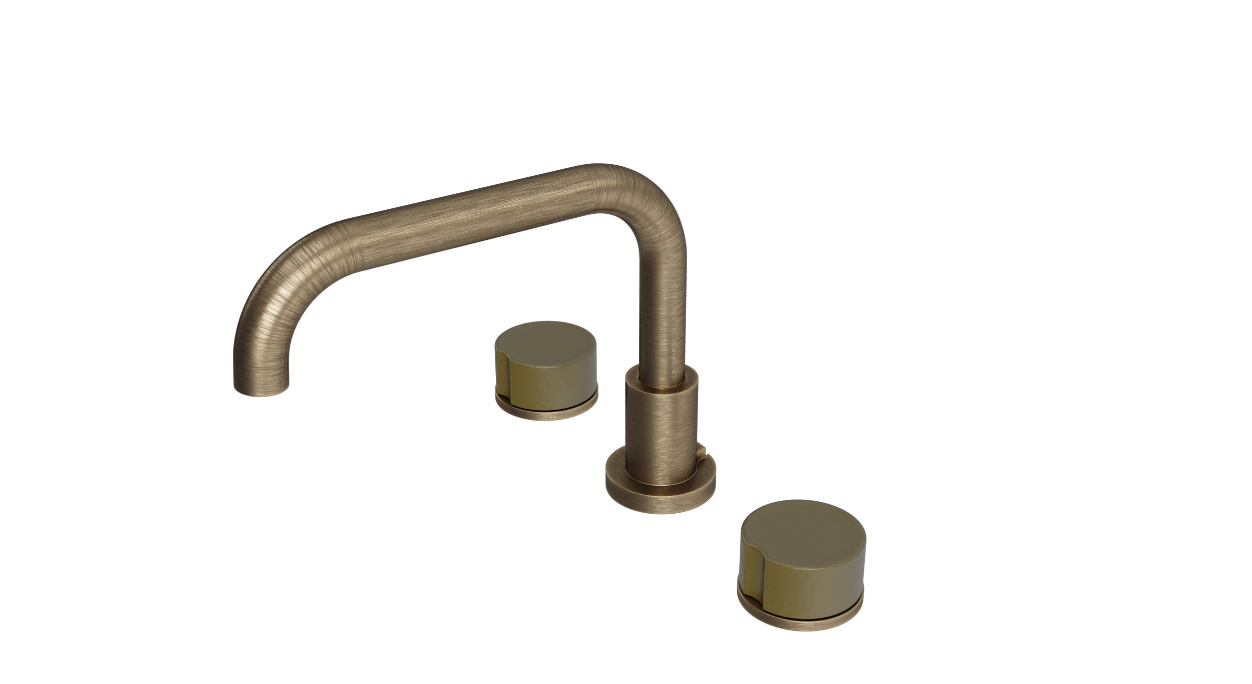 Foundry Two Handle Deck Mount Squaretop Bath Trim with Groove Ceramic Knob Handles in Antique Brass