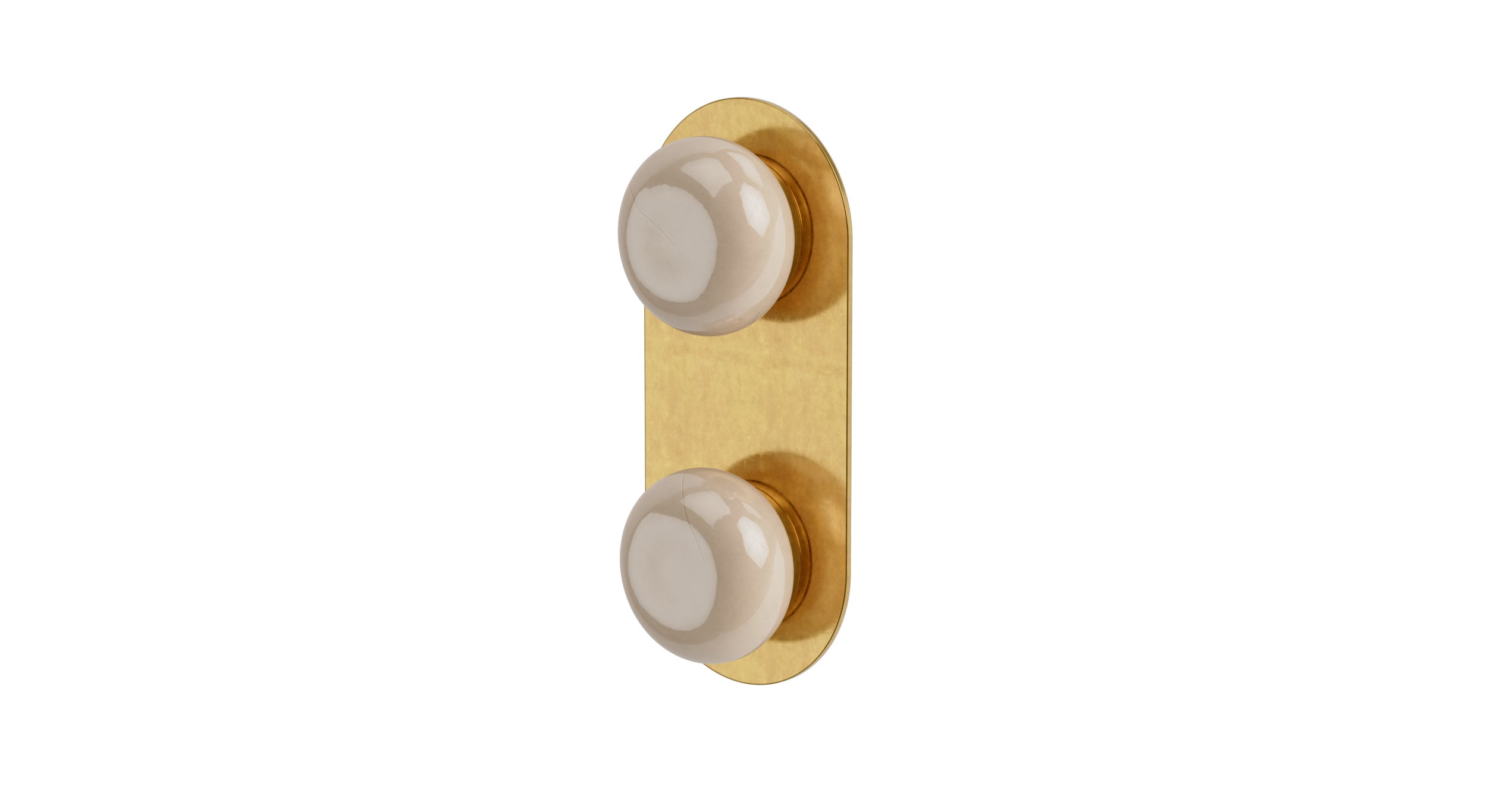 Foundry Two Handle Wall Mount Shower Trim with Pebble Ceramic Knob Handles in French Brass