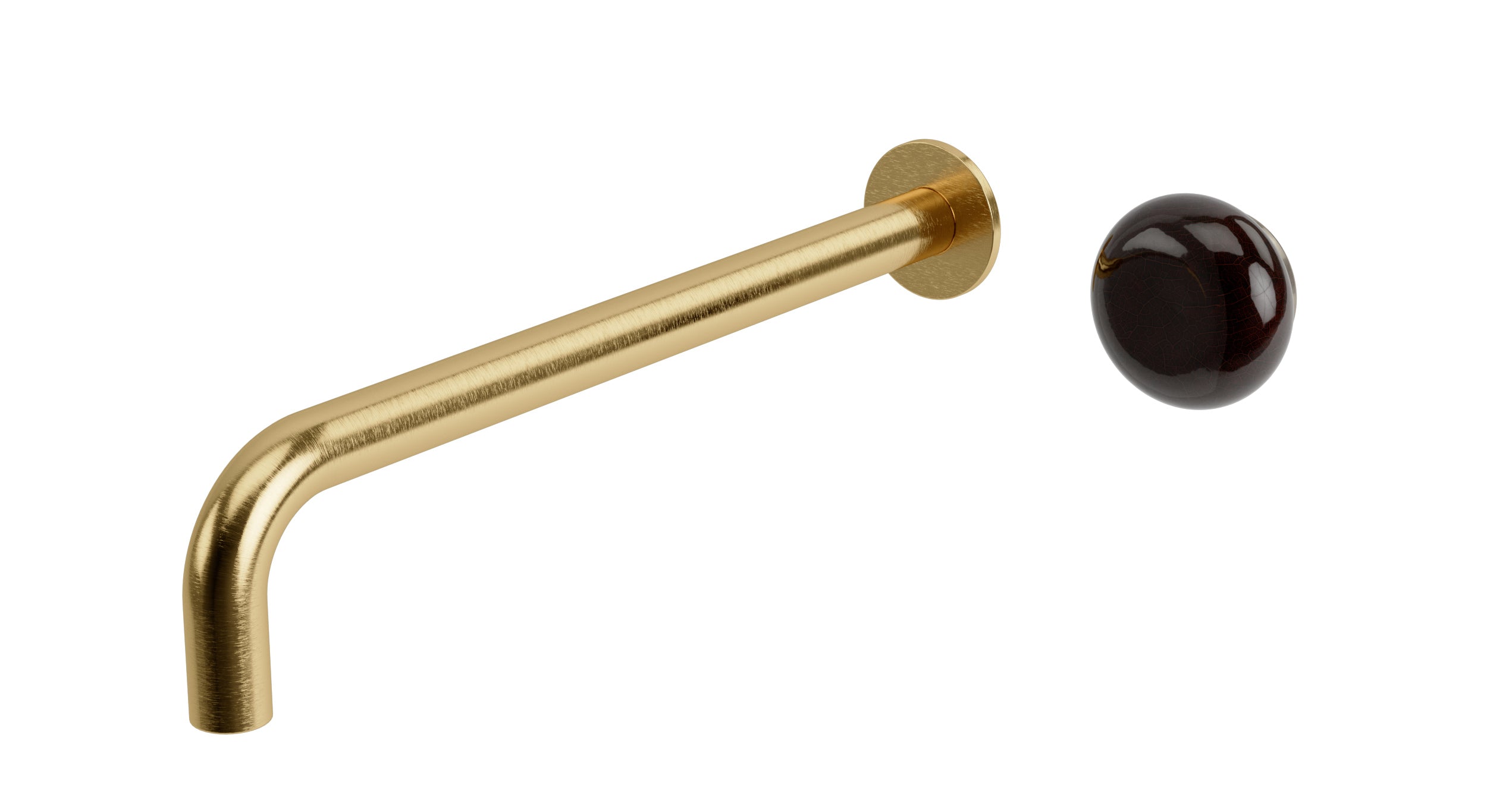 Foundry One Handle Wall Mount 12" Lavatory Faucet with Pebble Ceramic Knob Handle in Satin Brass