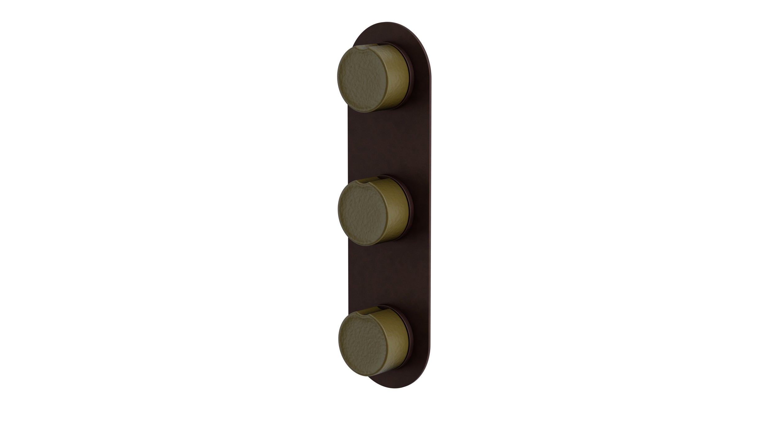 Foundry Three Handle Wall Mount Shower Trim with Groove Ceramic Knob Handles in Architectural Copper