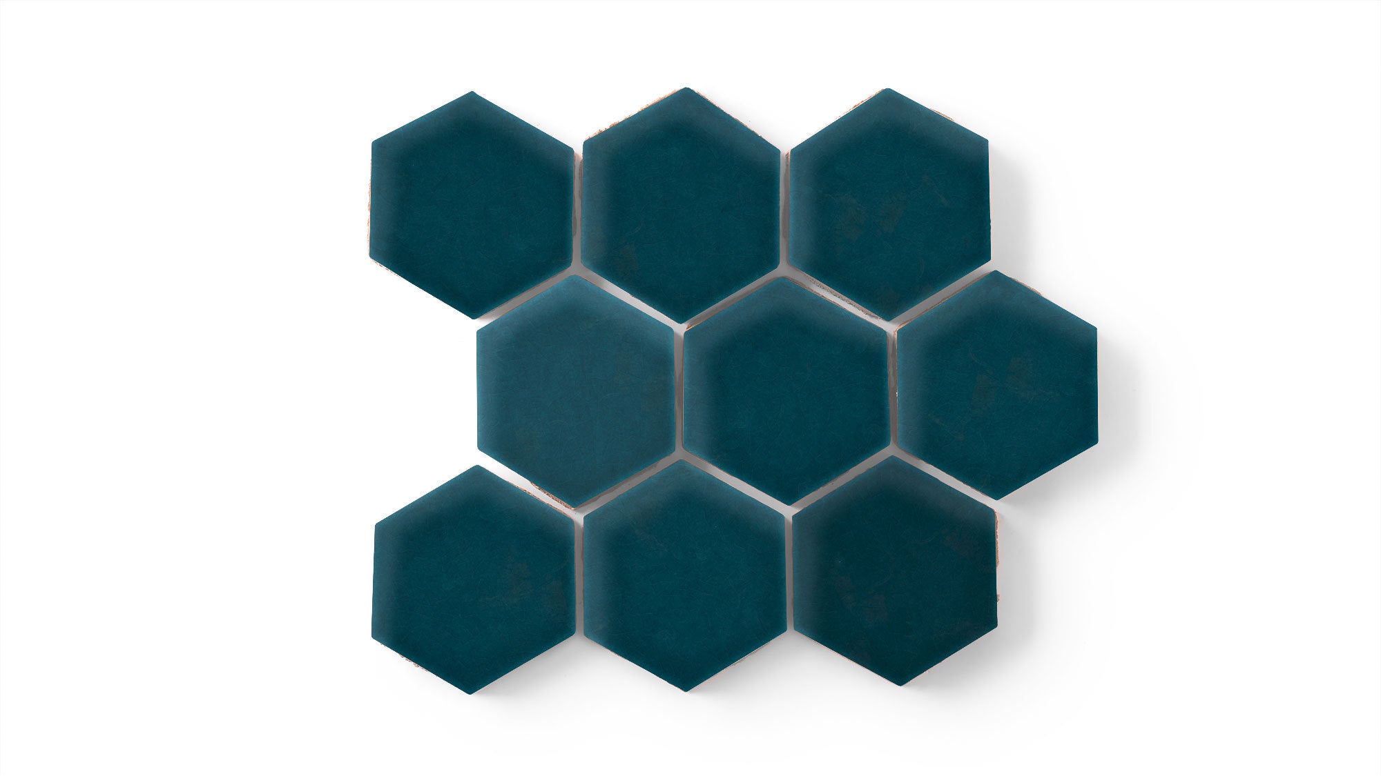 3" Hexagon Sheeted Original Ceramic Mosaic Tile in Caspian Sea Gloss
