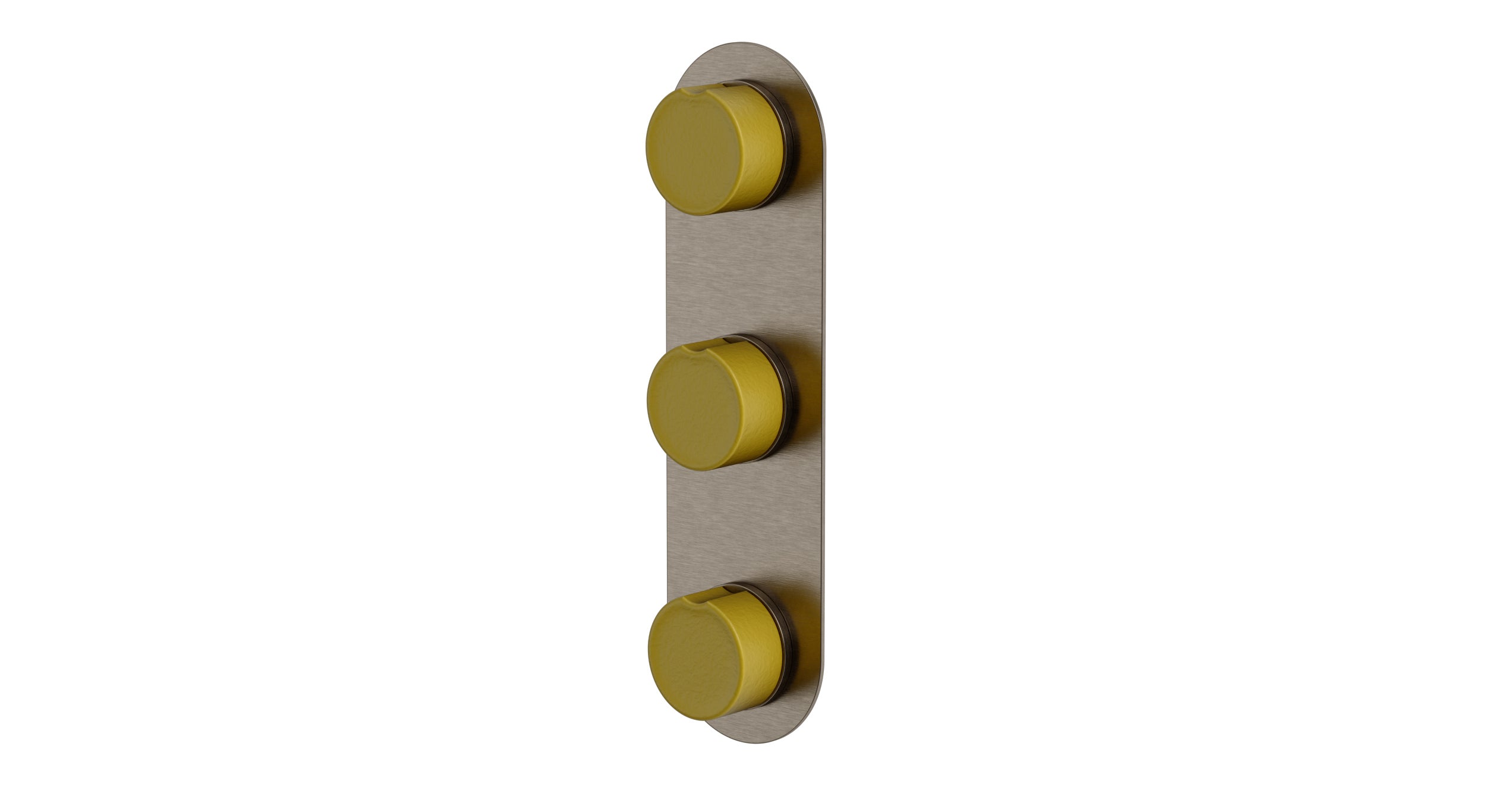 Foundry Three Handle Wall Mount Shower Trim with Groove Ceramic Knob Handles in Antique Nickel