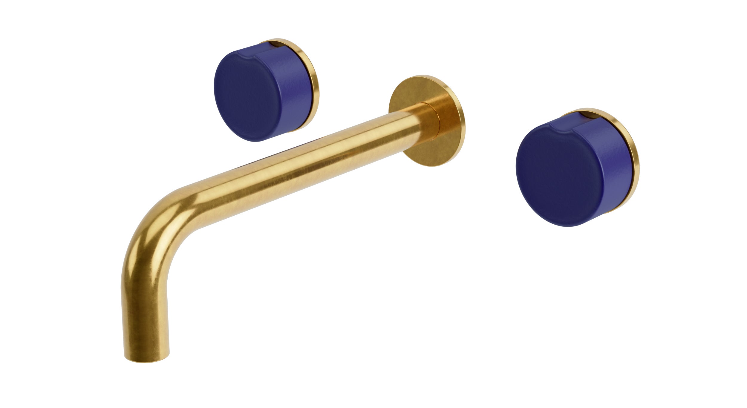 Foundry Two Handle Wall Mount 7.5" Lavatory Faucet with Groove Ceramic Knob Handles in French Brass