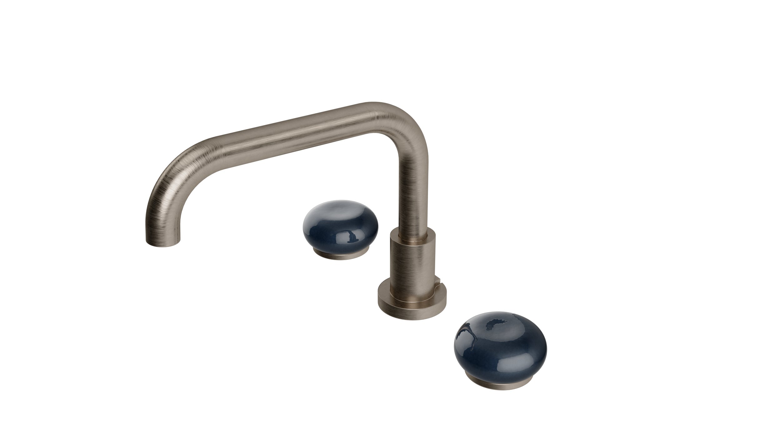 Foundry Two Handle Deck Mount Squaretop Bath Trim with Pebble Ceramic Knob Handles in Antique Nickel