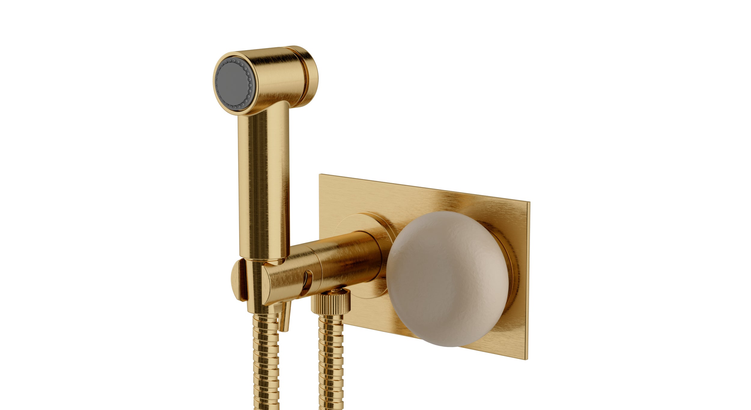Foundry One Handle Wall Mount Bidet Trim with Pebble Ceramic Knob Handle in Satin Brass