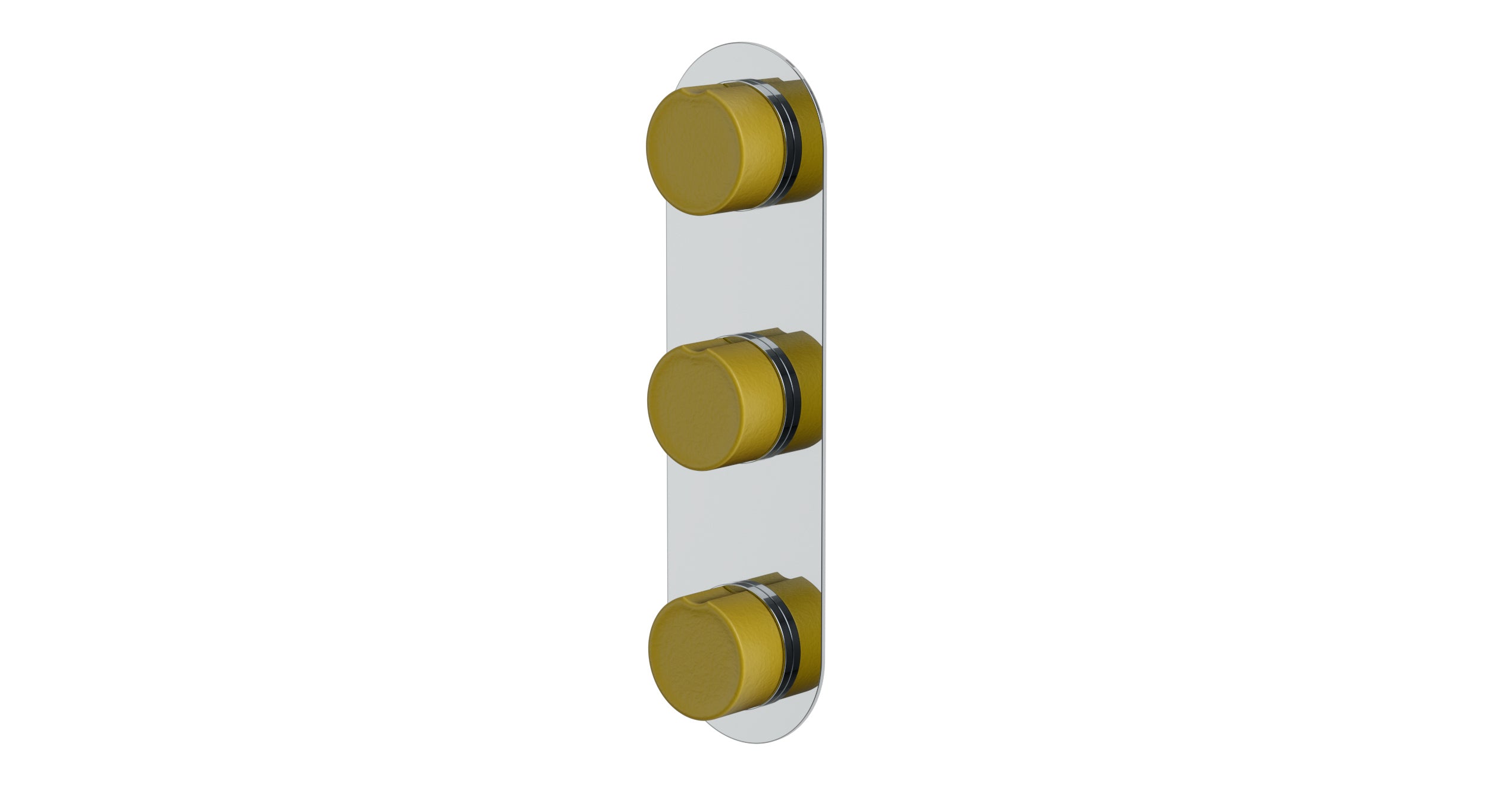 Foundry Three Handle Wall Mount Shower Trim with Groove Ceramic Knob Handles in Polished Chrome