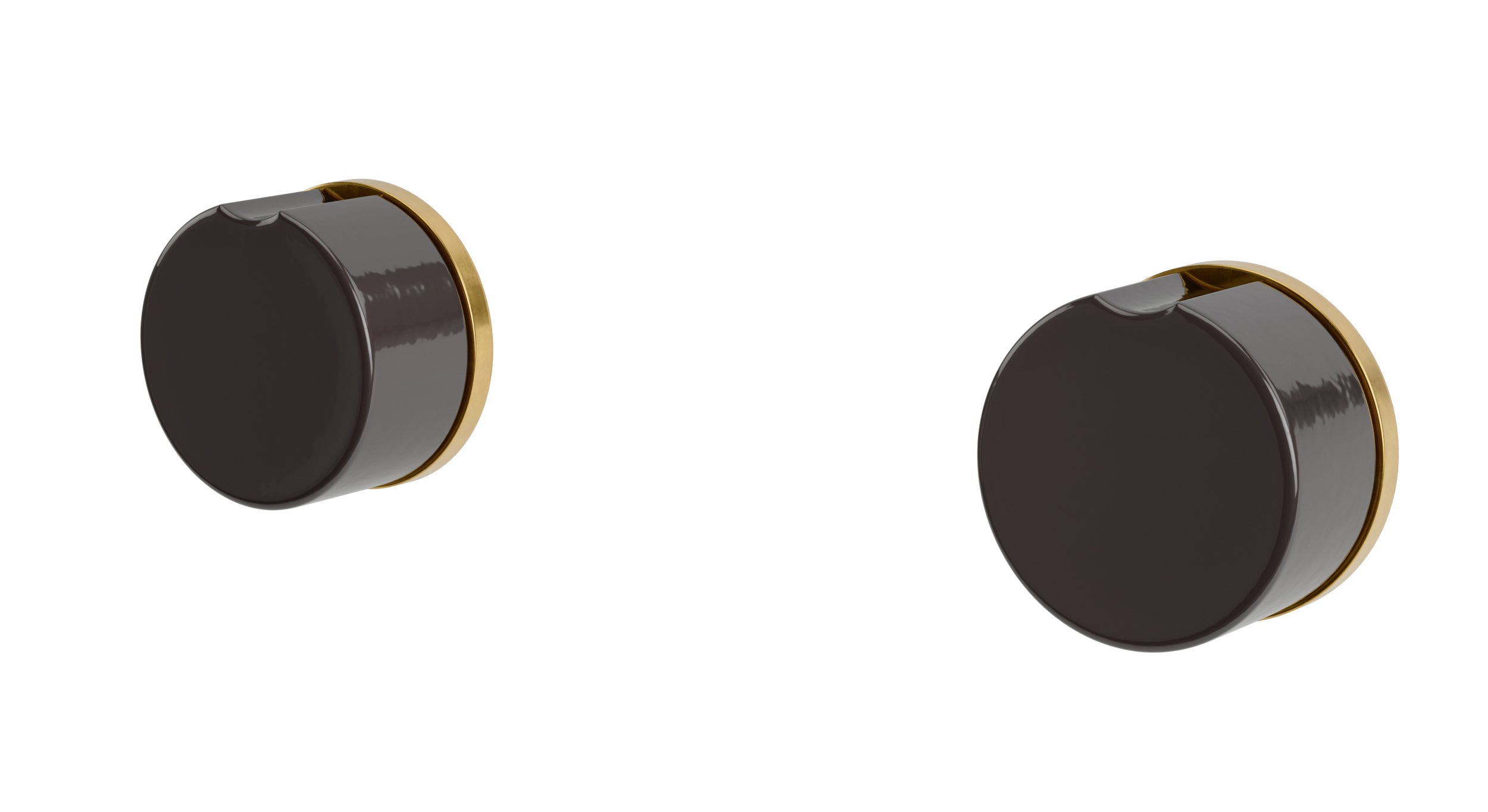 Foundry Two Handle Wall Mount Bath Trim with Groove Ceramic Knob Handles in French Brass