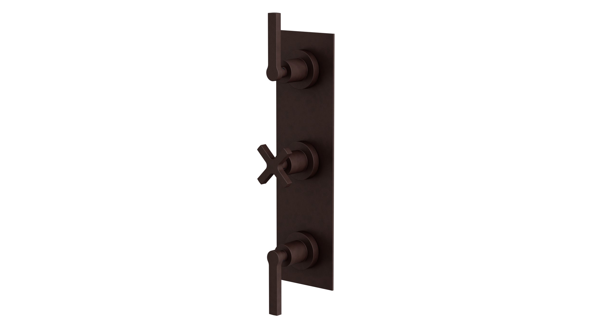 Flatiron Three Handle Wall Mount Shower Trim with Linear Cross/Linear Lever Handles in Architectural Copper