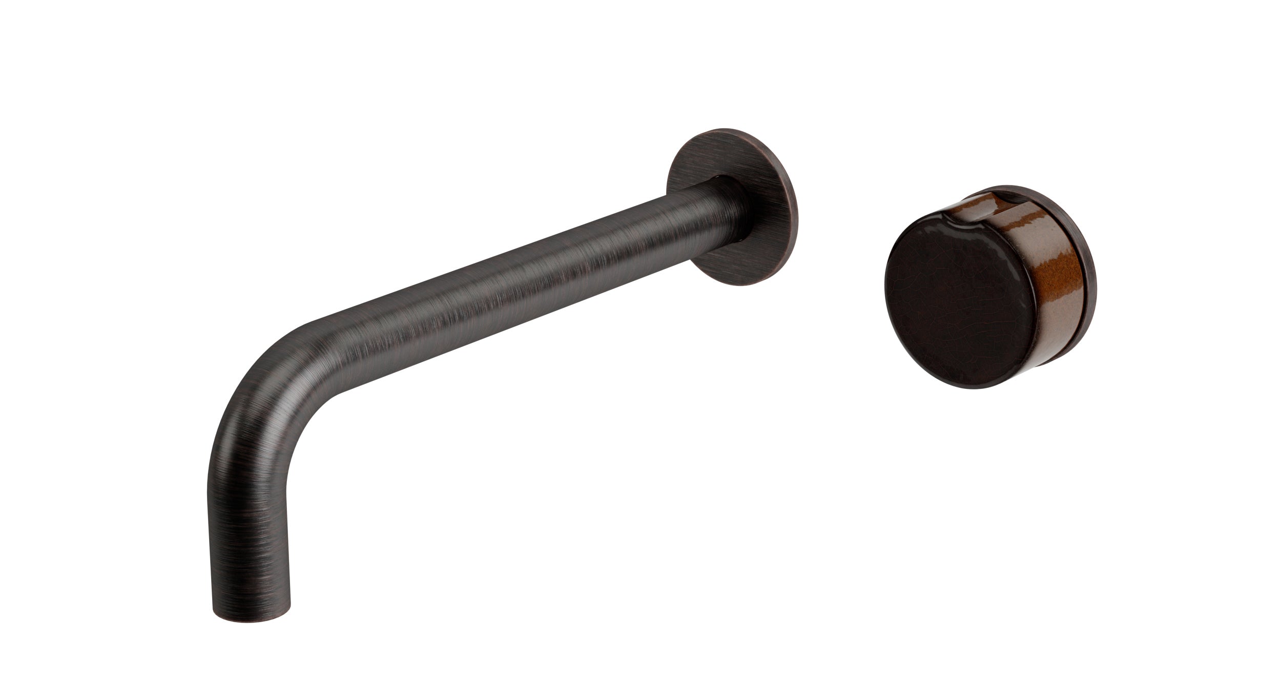 Foundry One Handle Wall Mount 7.5" Lavatory Faucet with Groove Ceramic Knob Handle in Antique Bronze
