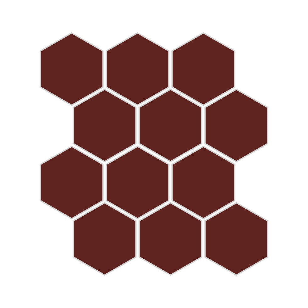 3" Hexagon Sheeted Original Ceramic Mosaic Tile in Vintage Leather Gloss