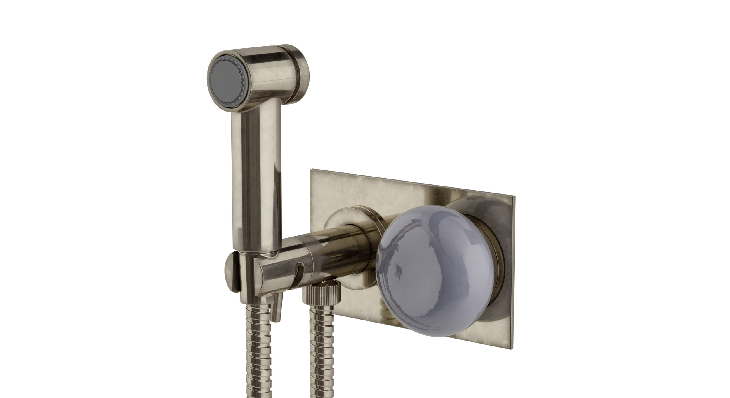 Foundry One Handle Wall Mount Bidet Trim with Pebble Ceramic Knob Handle in French Nickel