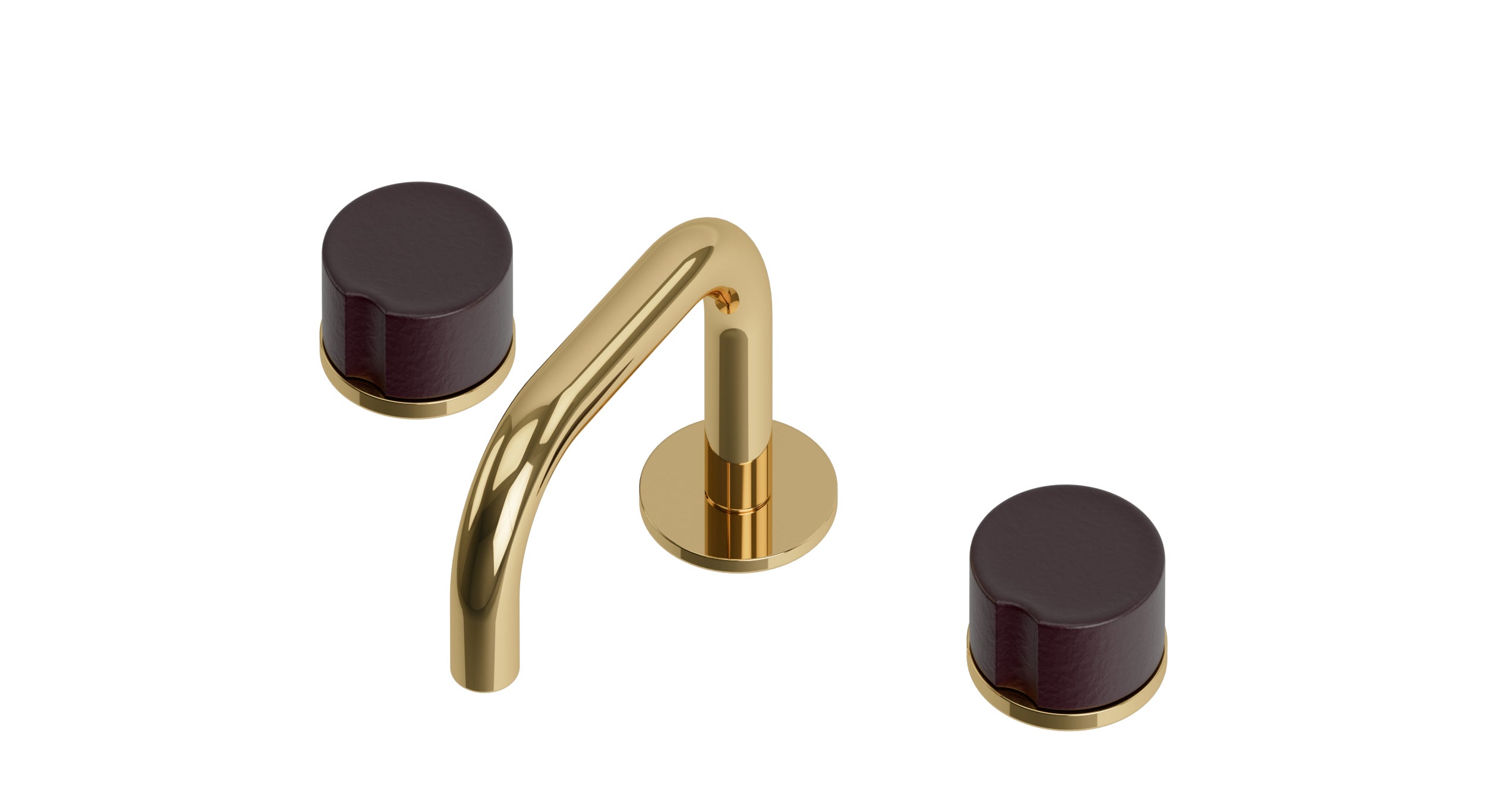 Foundry Two Handle Deck Mount Squaretop Lavatory Faucet with Groove Ceramic Knob Handles in Polished Brass