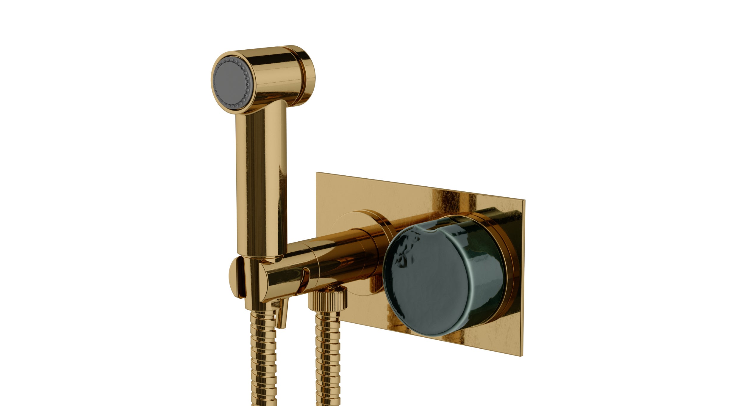 Foundry One Handle Wall Mount Bidet Trim with Groove Ceramic Knob Handle in Uncoated Polished Brass