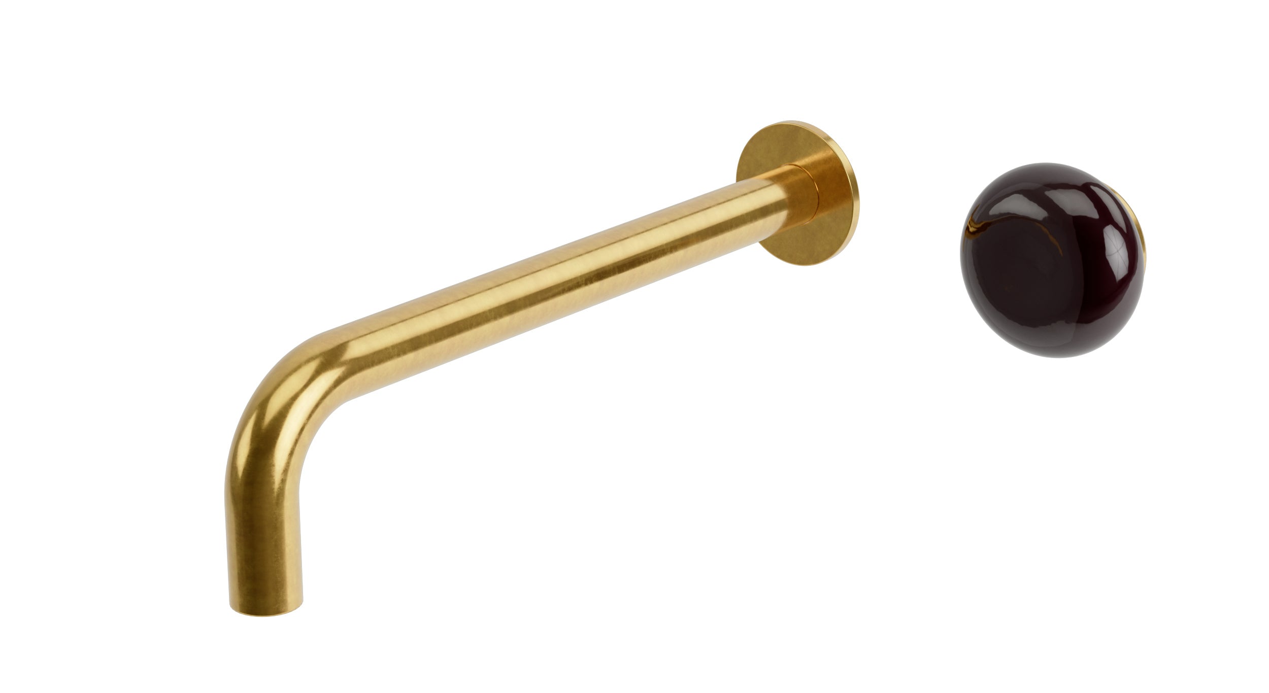 Foundry One Handle Wall Mount 10" Lavatory Faucet with Pebble Ceramic Knob Handle in French Brass