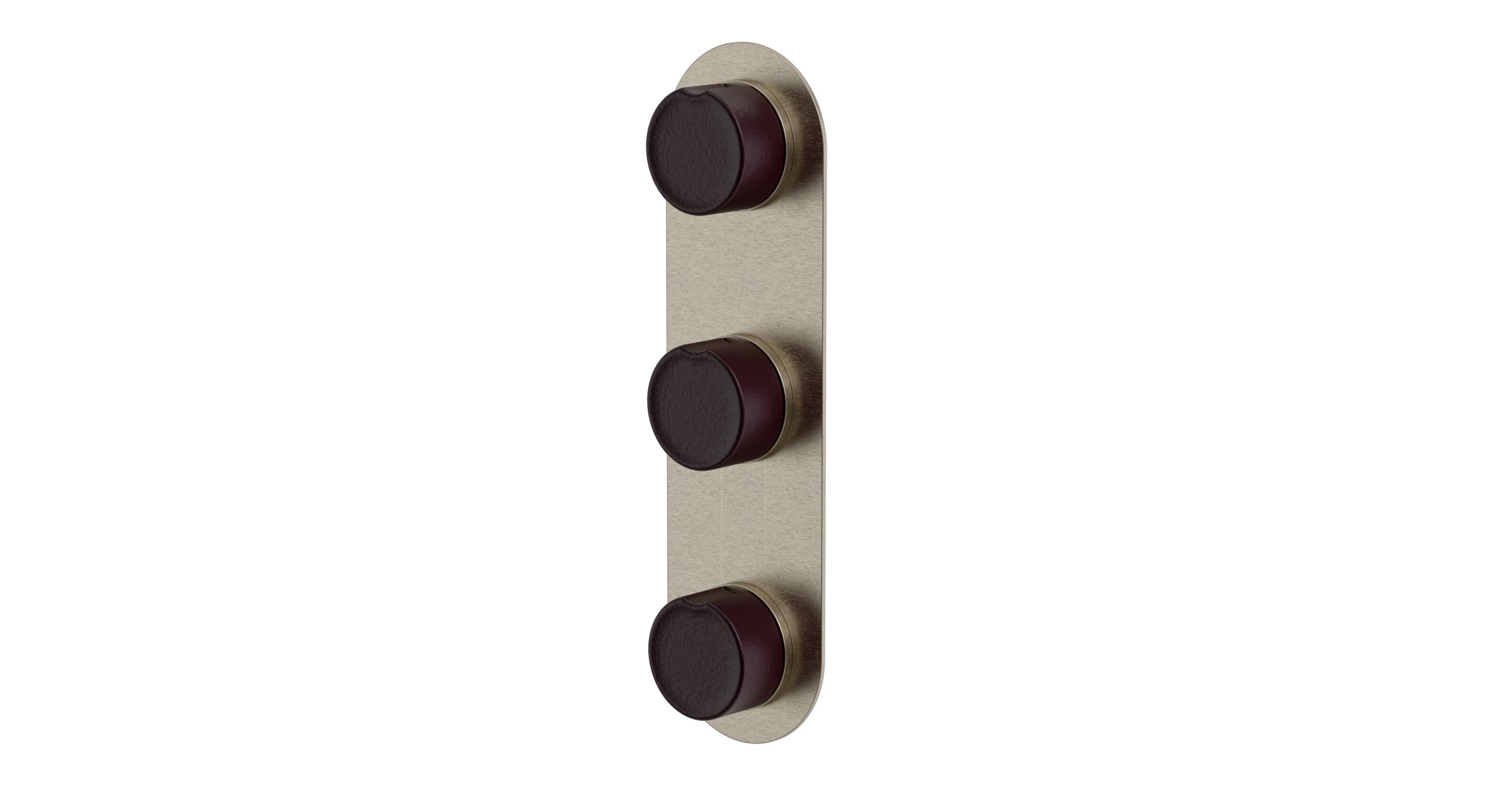 Foundry Three Handle Wall Mount Shower Trim with Groove Ceramic Knob Handles in Satin Nickel