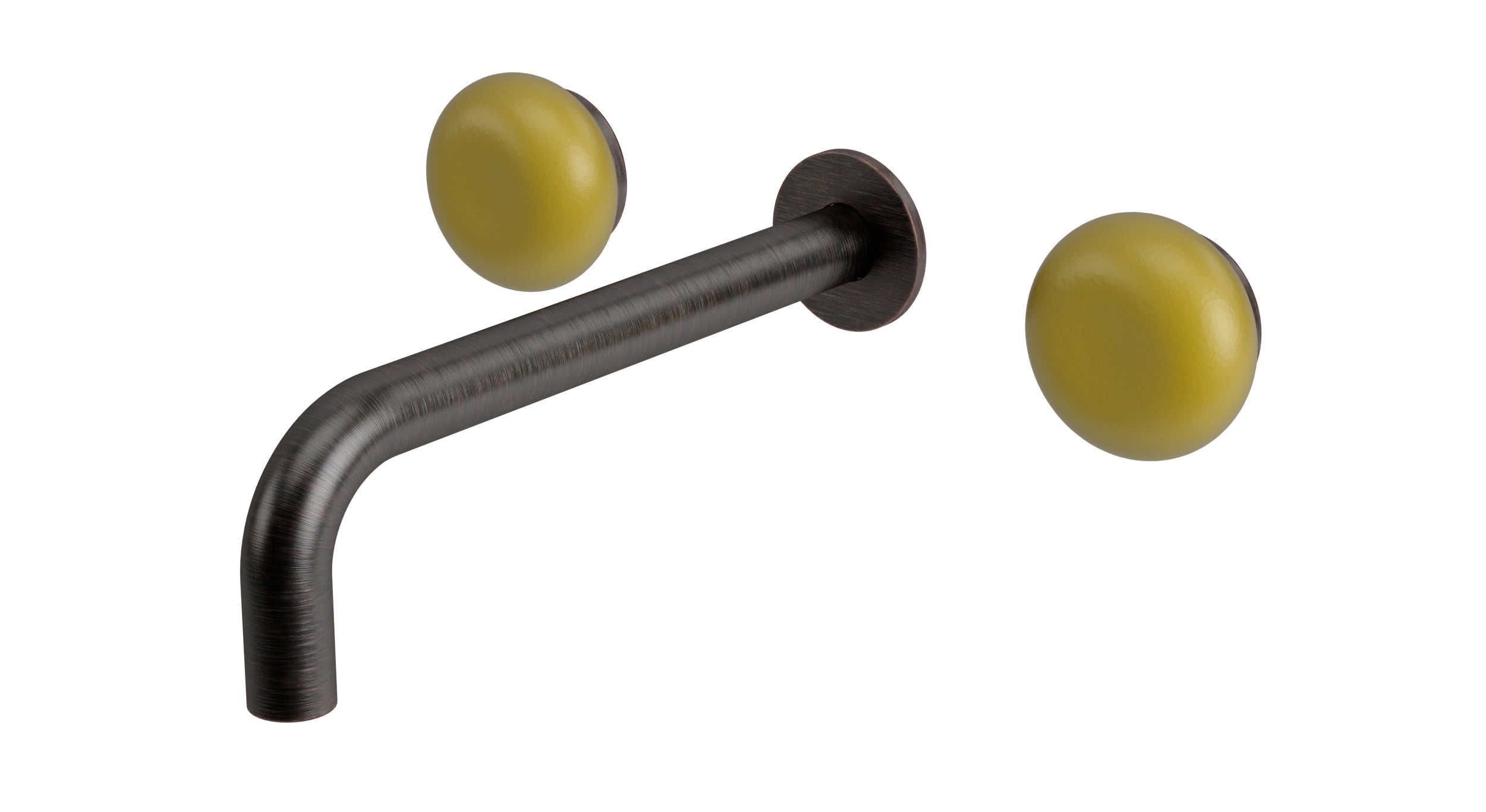 Foundry Two Handle Wall Mount 7.5" Lavatory Faucet with Pebble Ceramic Knob Handles in Antique Bronze