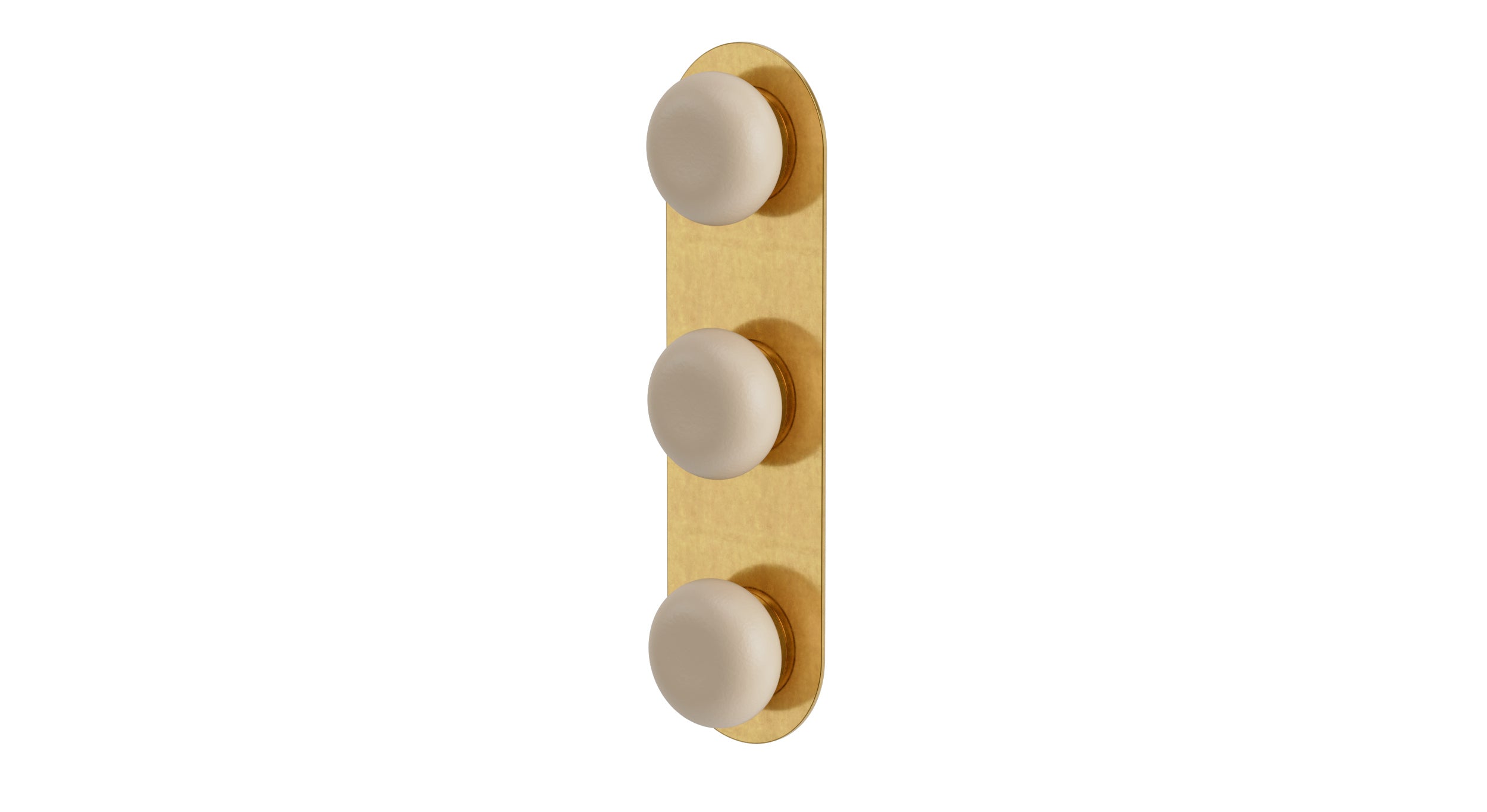 Foundry Three Handle Wall Mount Shower Trim with Pebble Ceramic Knob Handles in French Brass