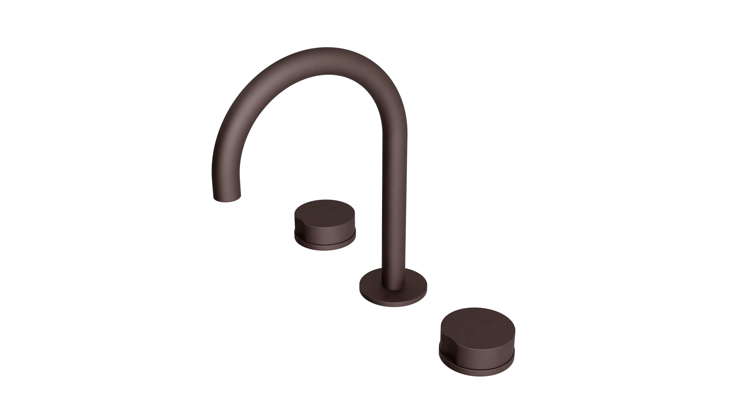 Foundry Two Handle Deck Mount Gooseneck Lavatory Faucet with Barrel Knob Handles in Architectural Copper