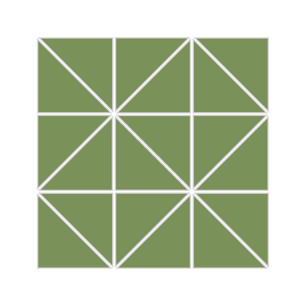 3" Triangle Sheeted - Quadrant Original Ceramic Mosaic Tile in Kelp Matte