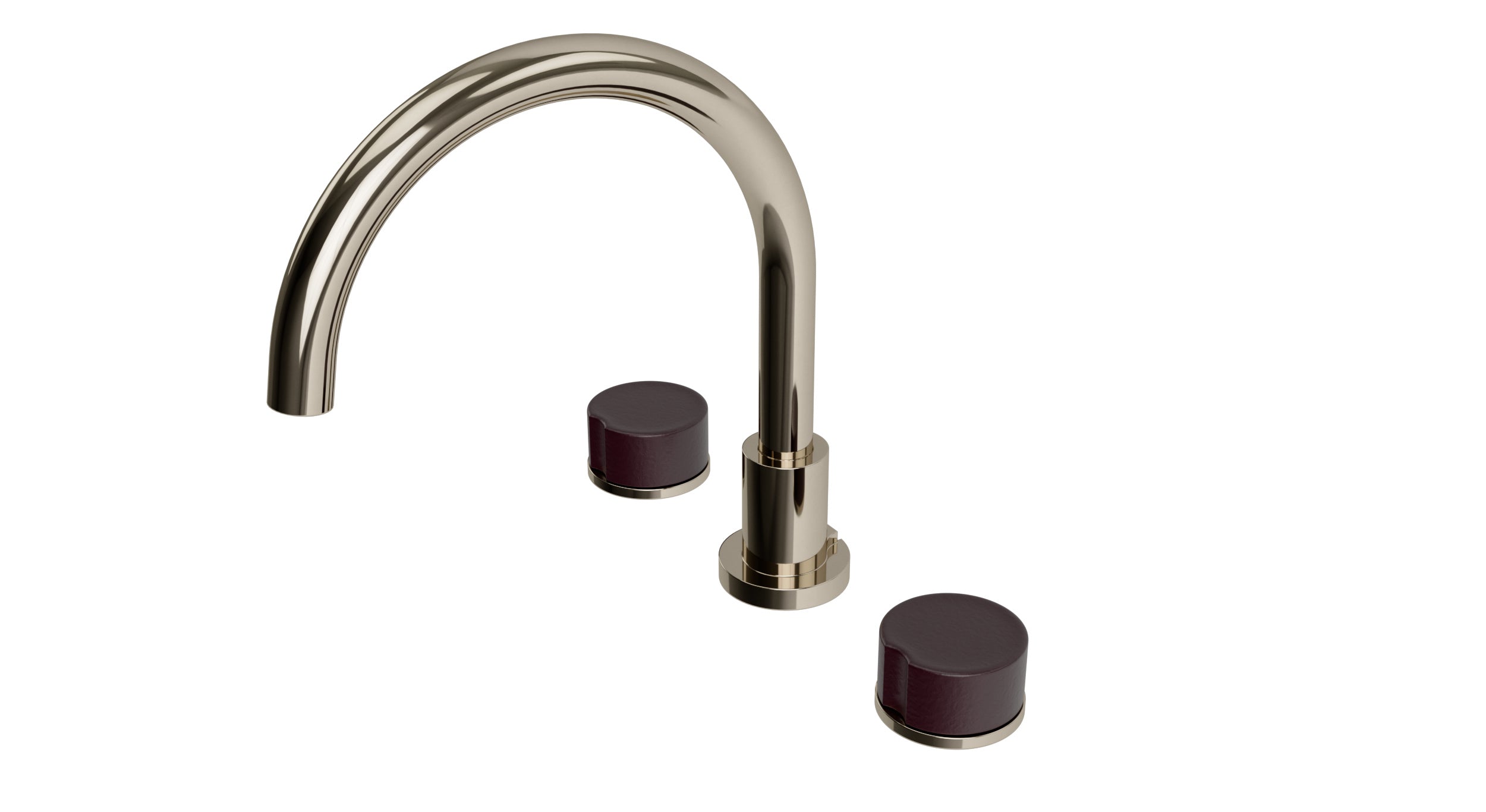 Foundry Two Handle Deck Mount Gooseneck Bath Trim with Groove Ceramic Knob Handles in Polished Nickel