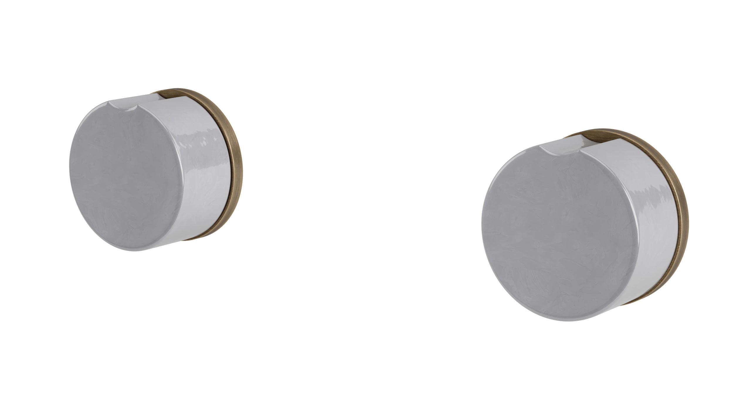 Foundry Two Handle Wall Mount Bath Trim with Groove Ceramic Knob Handles in Antique Brass
