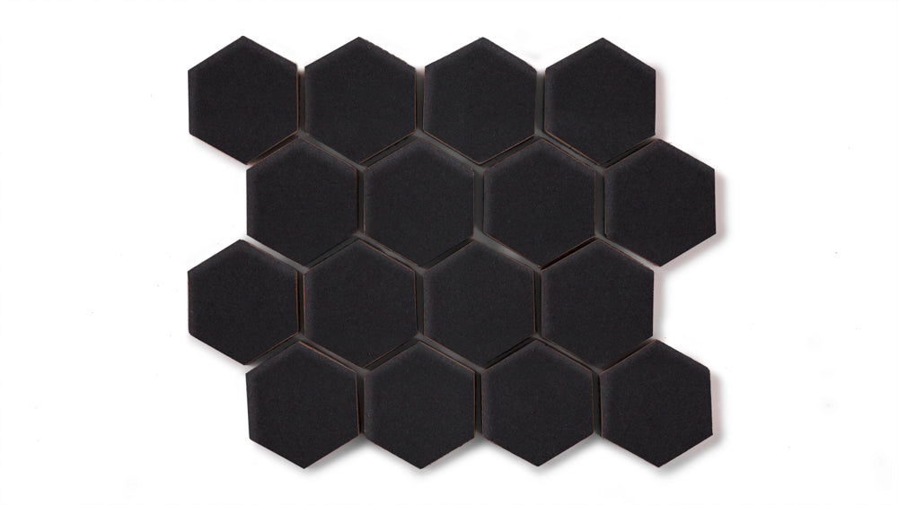 2" Hexagon Sheeted Original Ceramic Mosaic Tile in Raven Matte