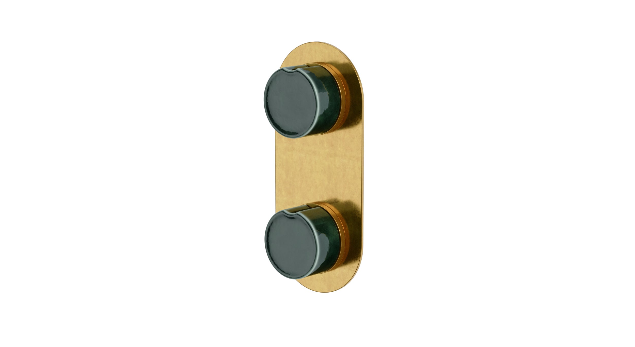 Foundry Two Handle Wall Mount Shower Trim with Groove Ceramic Knob Handles in French Brass