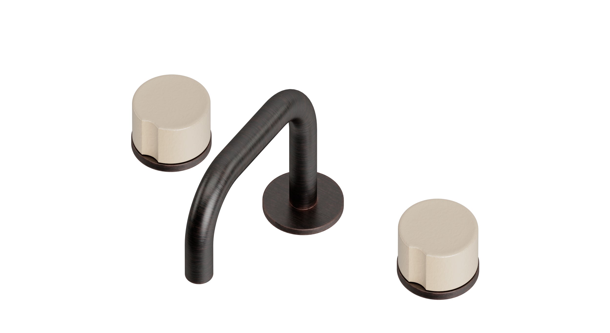 Foundry Two Handle Deck Mount Squaretop Lavatory Faucet with Groove Ceramic Knob Handles in Antique Bronze